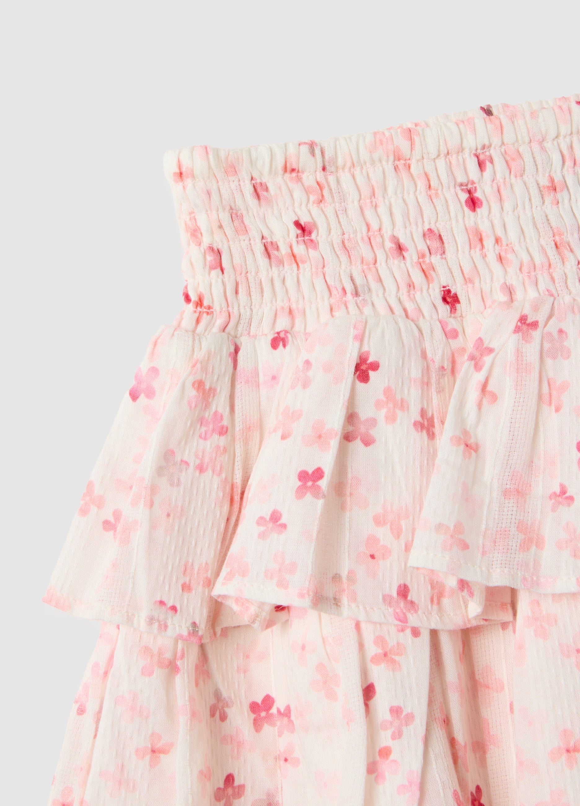 OVS Girls' Multicolour Pure Cotton Tiered Skirt With Floral Pattern