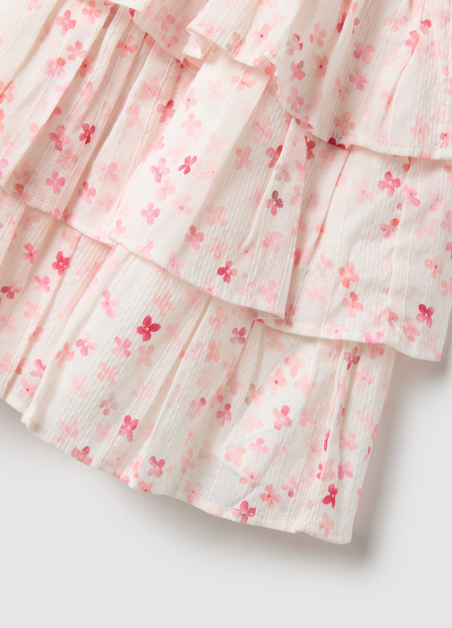 OVS Girls' Multicolour Pure Cotton Tiered Skirt With Floral Pattern