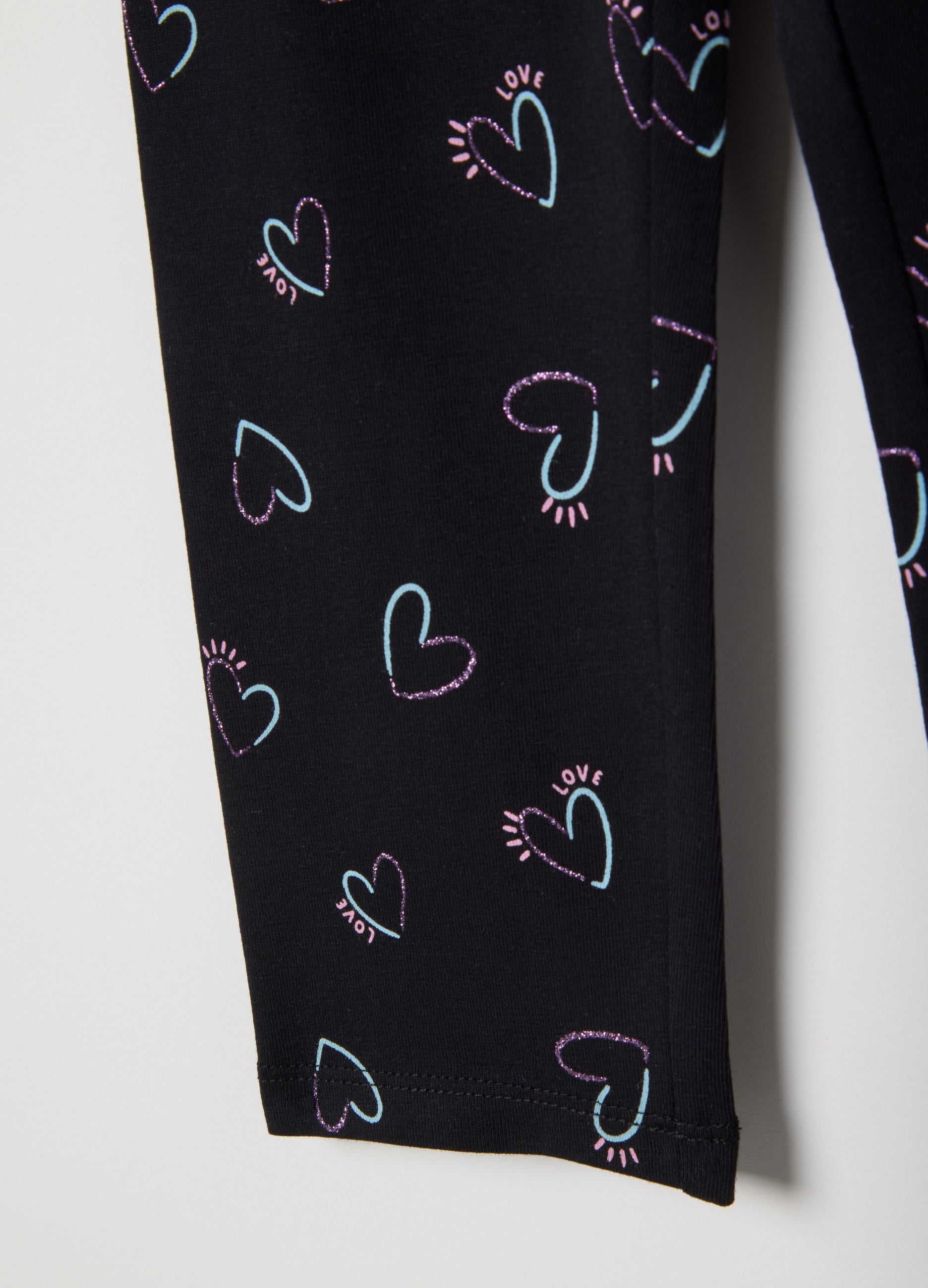 Ovs Girls' Black Stretch Cotton Skinny Fit Leggings With Hearts