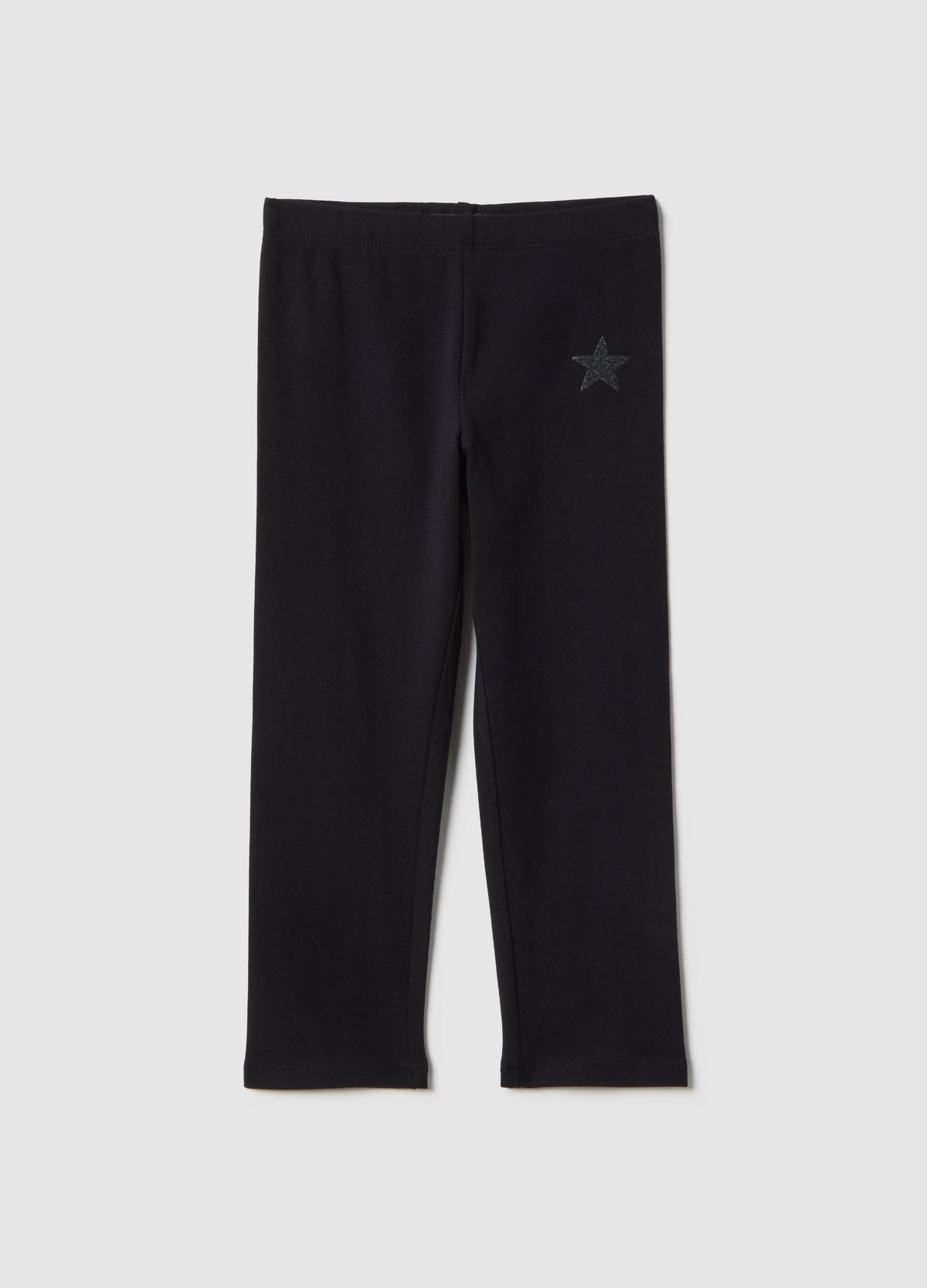 Ovs Girls' Black Stretchy Cotton Leggings Slim Fit With Star