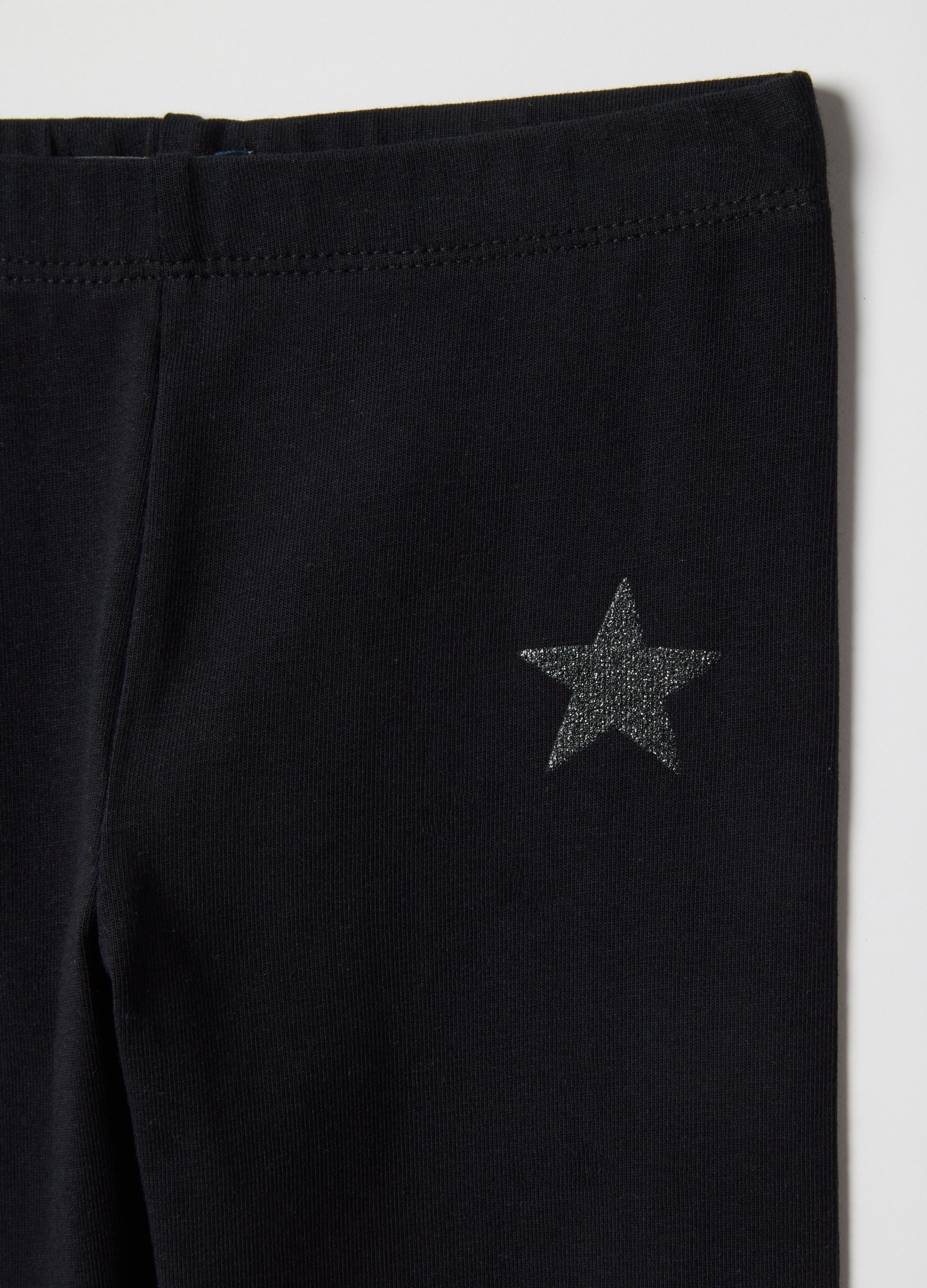 Ovs Girls' Black Stretchy Cotton Leggings Slim Fit With Star