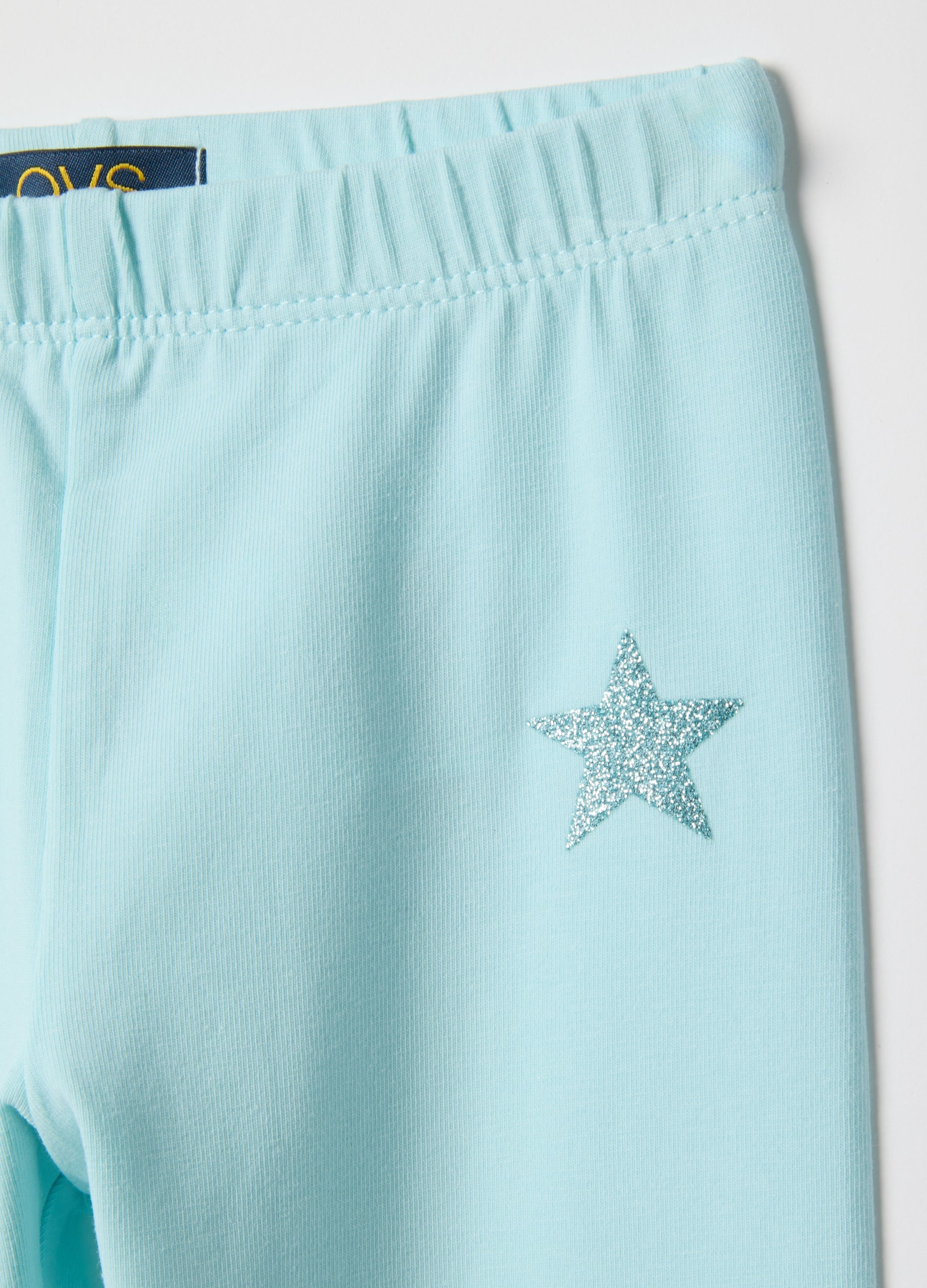 Ovs Girls' Slim Fit Blue Stretch Cotton Leggings With Star