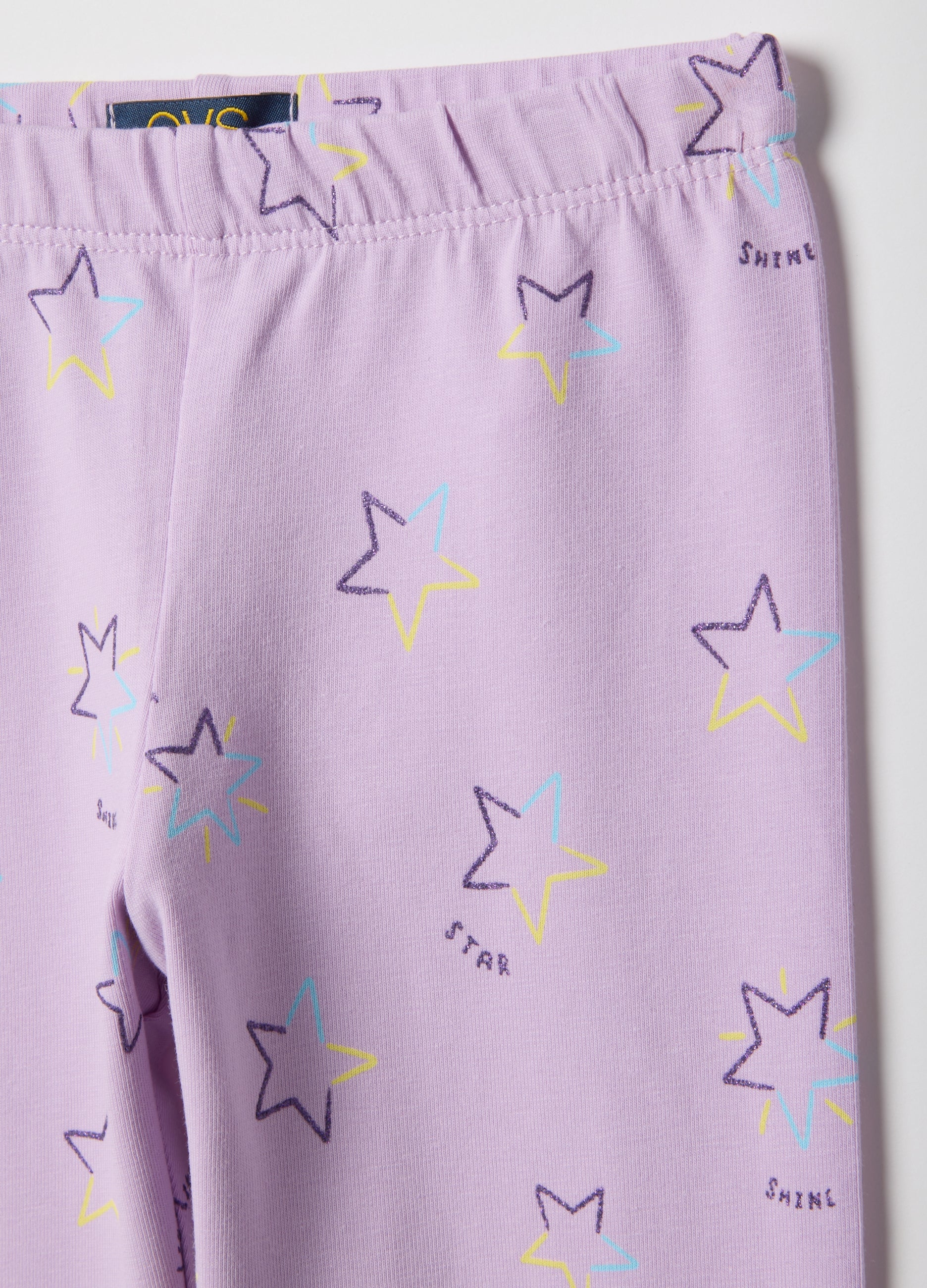 Ovs Girls' Purple Stretch Cotton Skinny Fit Leggings With Stars