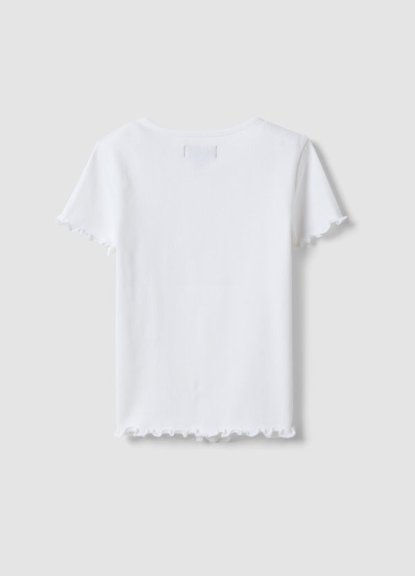 Ovs Girls' White Stretch Cotton T-Shirt Regular Fit