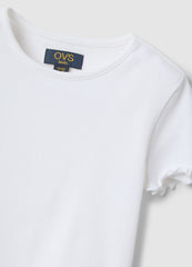 Ovs Girls' White Stretch Cotton T-Shirt Regular Fit