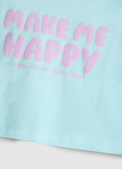 Ovs Girl'S Blue Boxy Fit Pure Cotton T-Shirt With Print