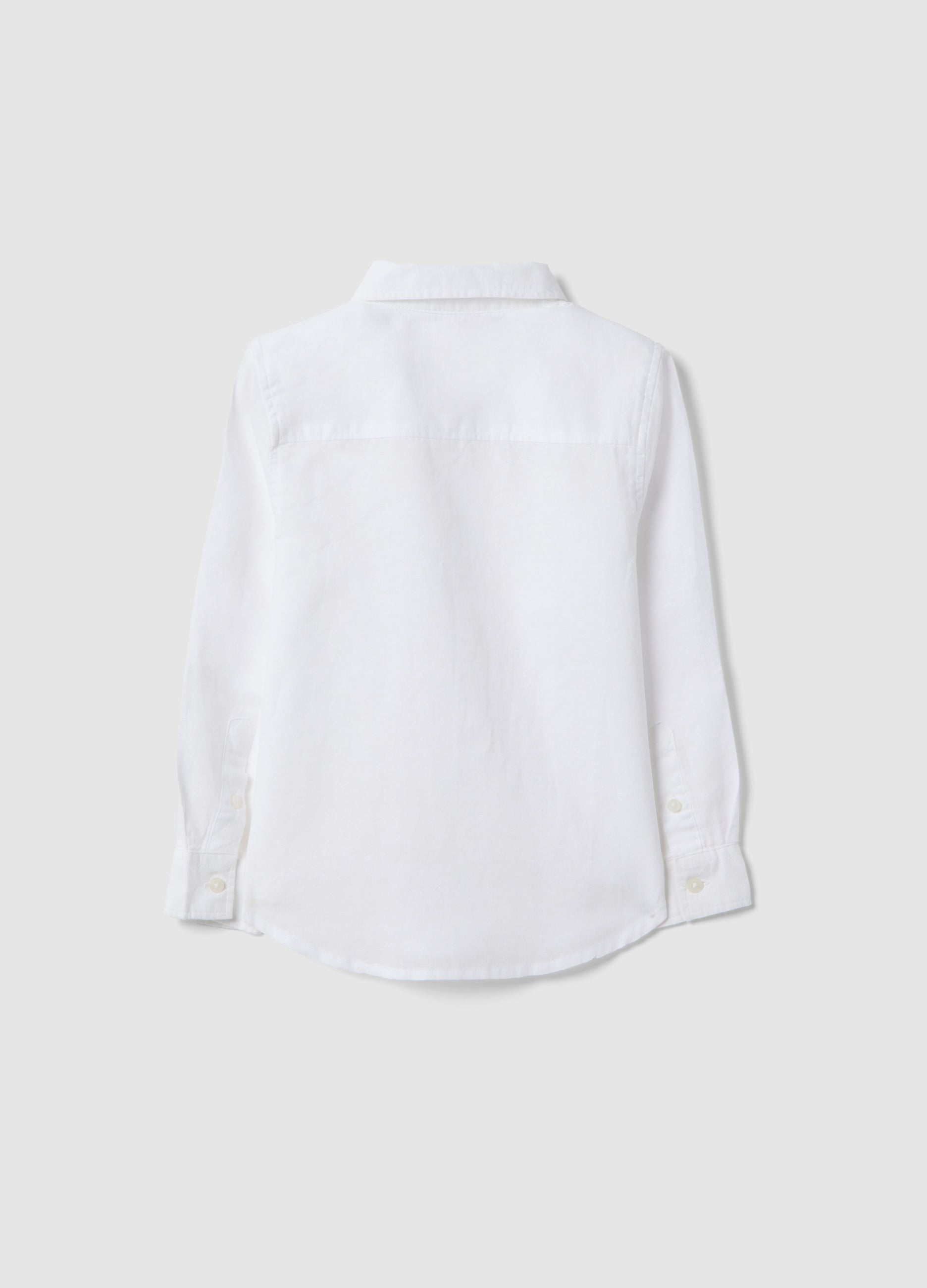 Ovs Boys' White Linen-Cotton Blend Shirt Regular Fit