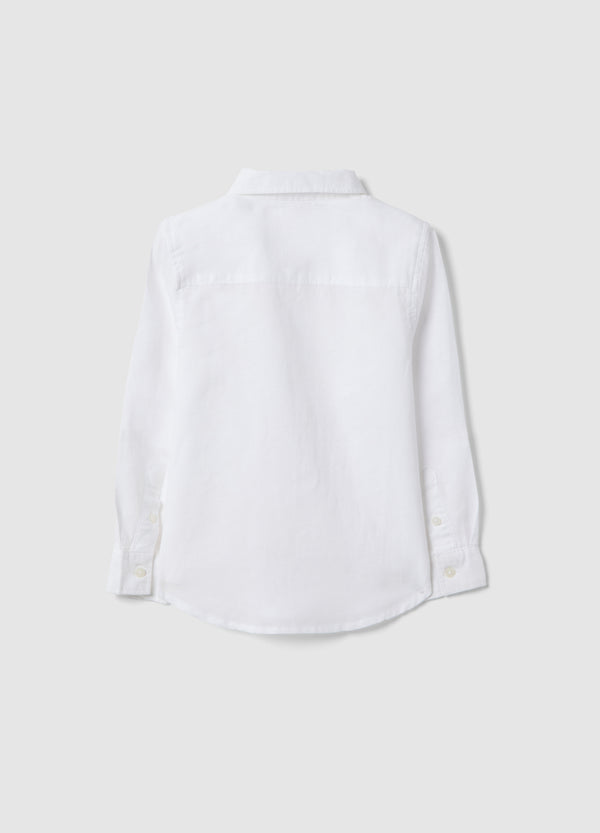 Ovs Boys' White Linen-Cotton Blend Shirt Regular Fit
