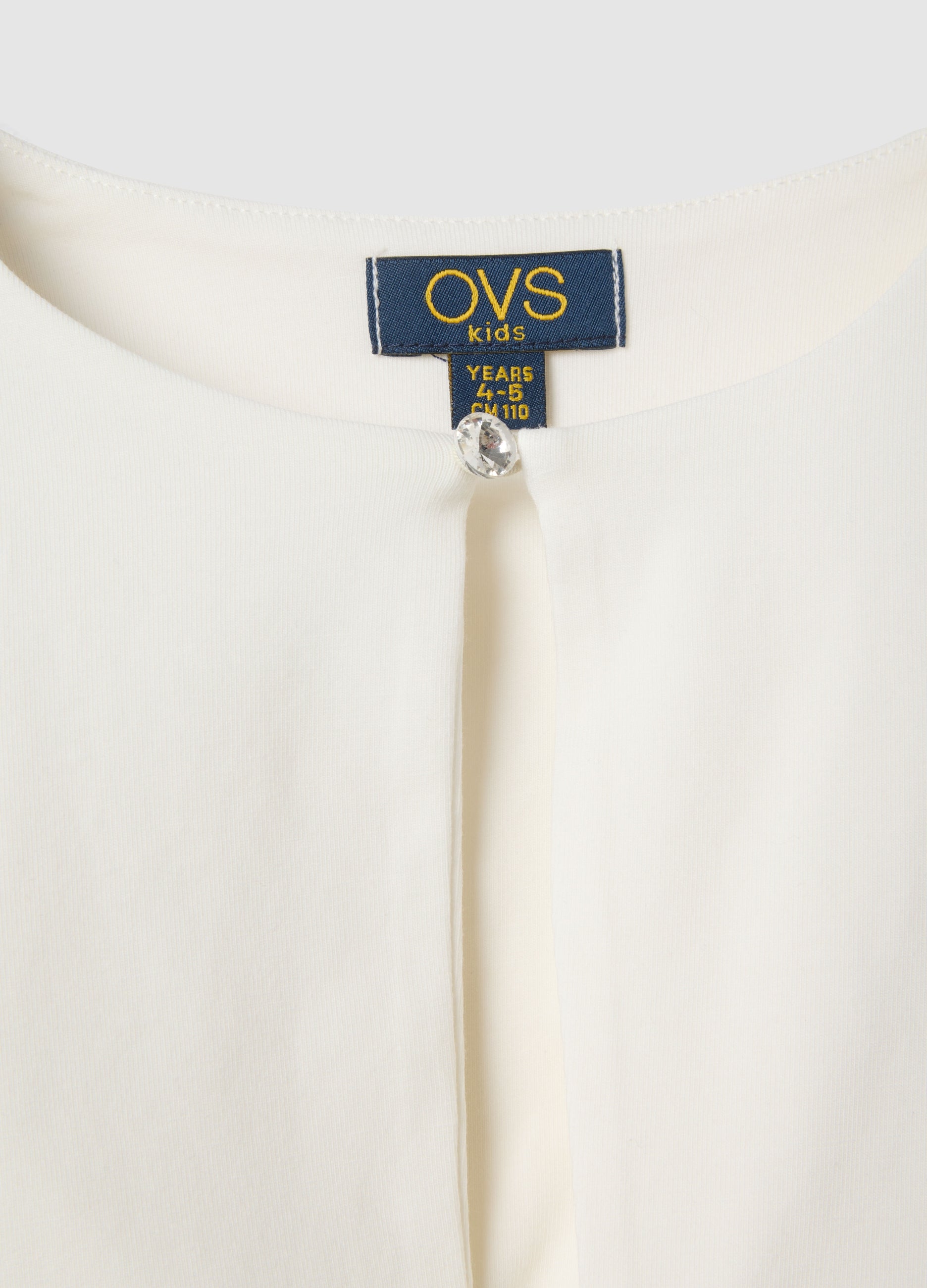 Ovs Girls' White Slim Fit Stretch Cotton T-Shirt