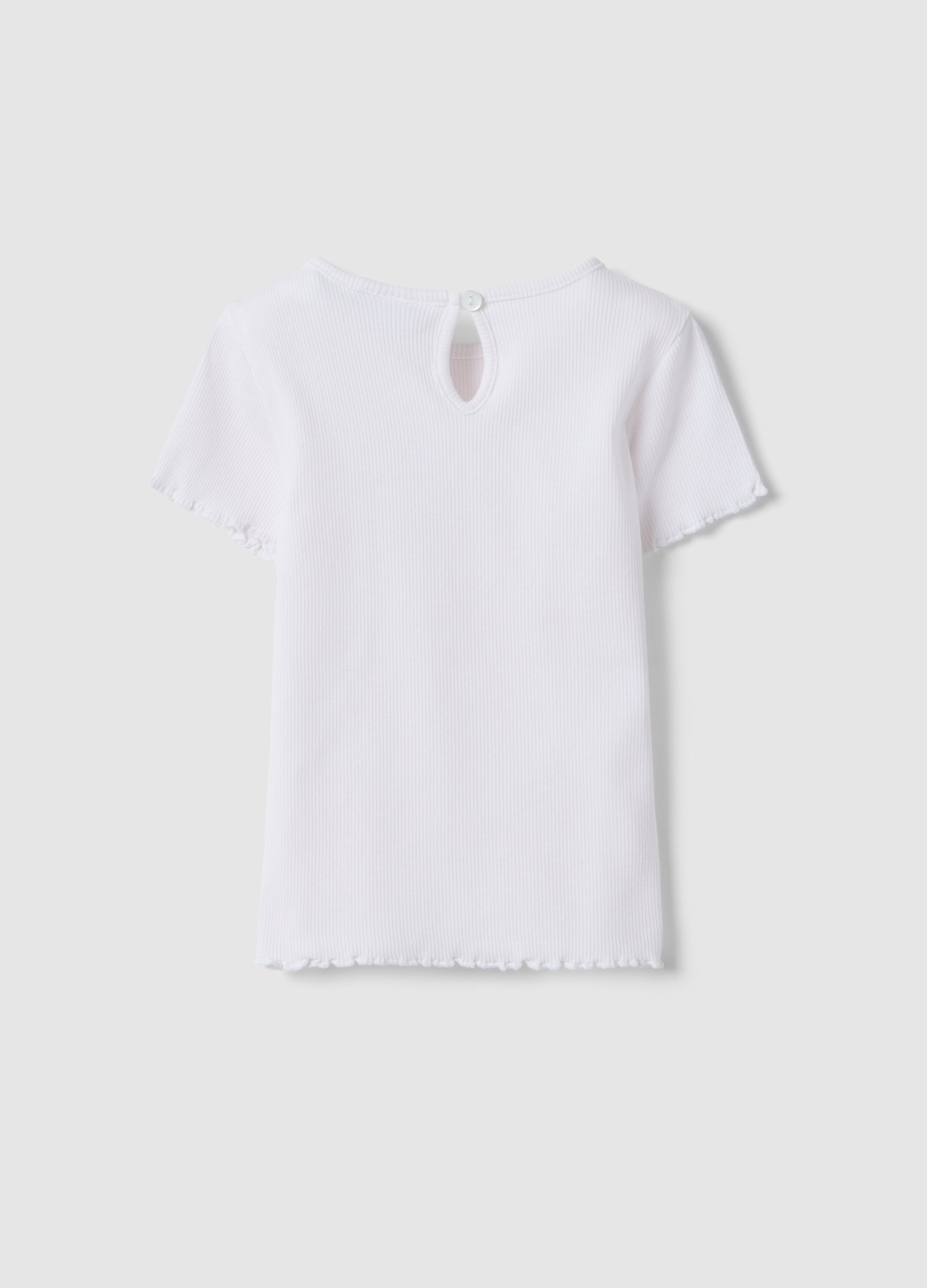 Ovs Girls' White Stretch Cotton T-Shirt With Star