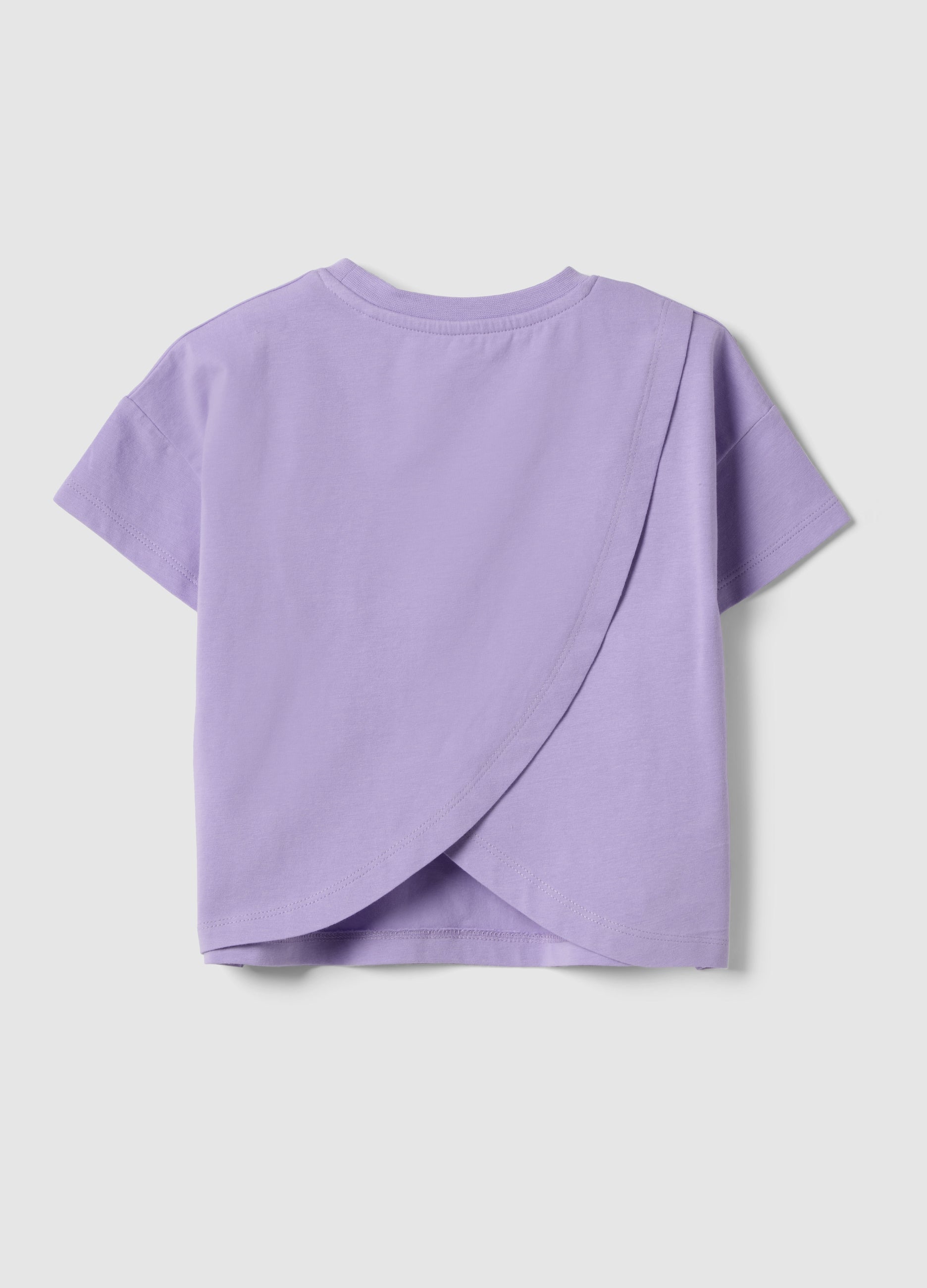 OVS Girls' Regular Fit Purple Stretch Cotton T-Shirt With Embroidery