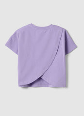 OVS Girls' Regular Fit Purple Stretch Cotton T-Shirt With Embroidery