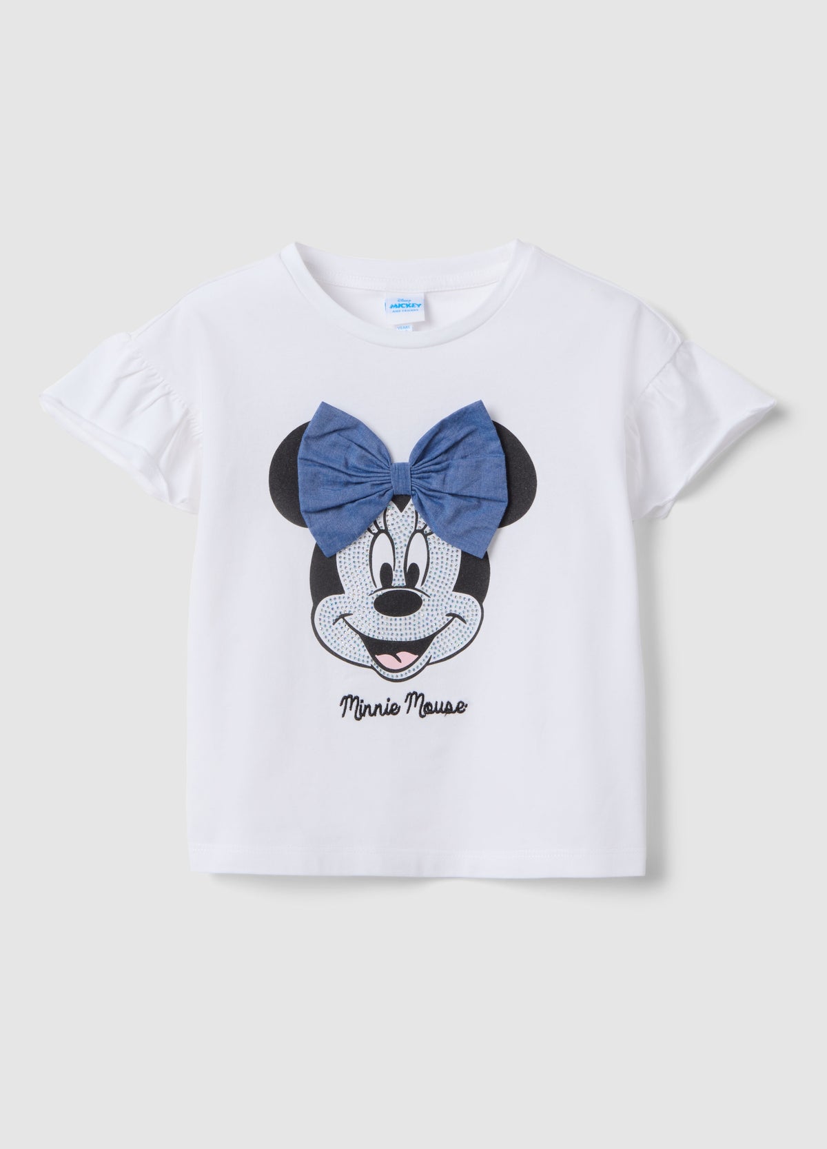 Ovs White Stretch Cotton T-Shirt With Minnie Print For Girls