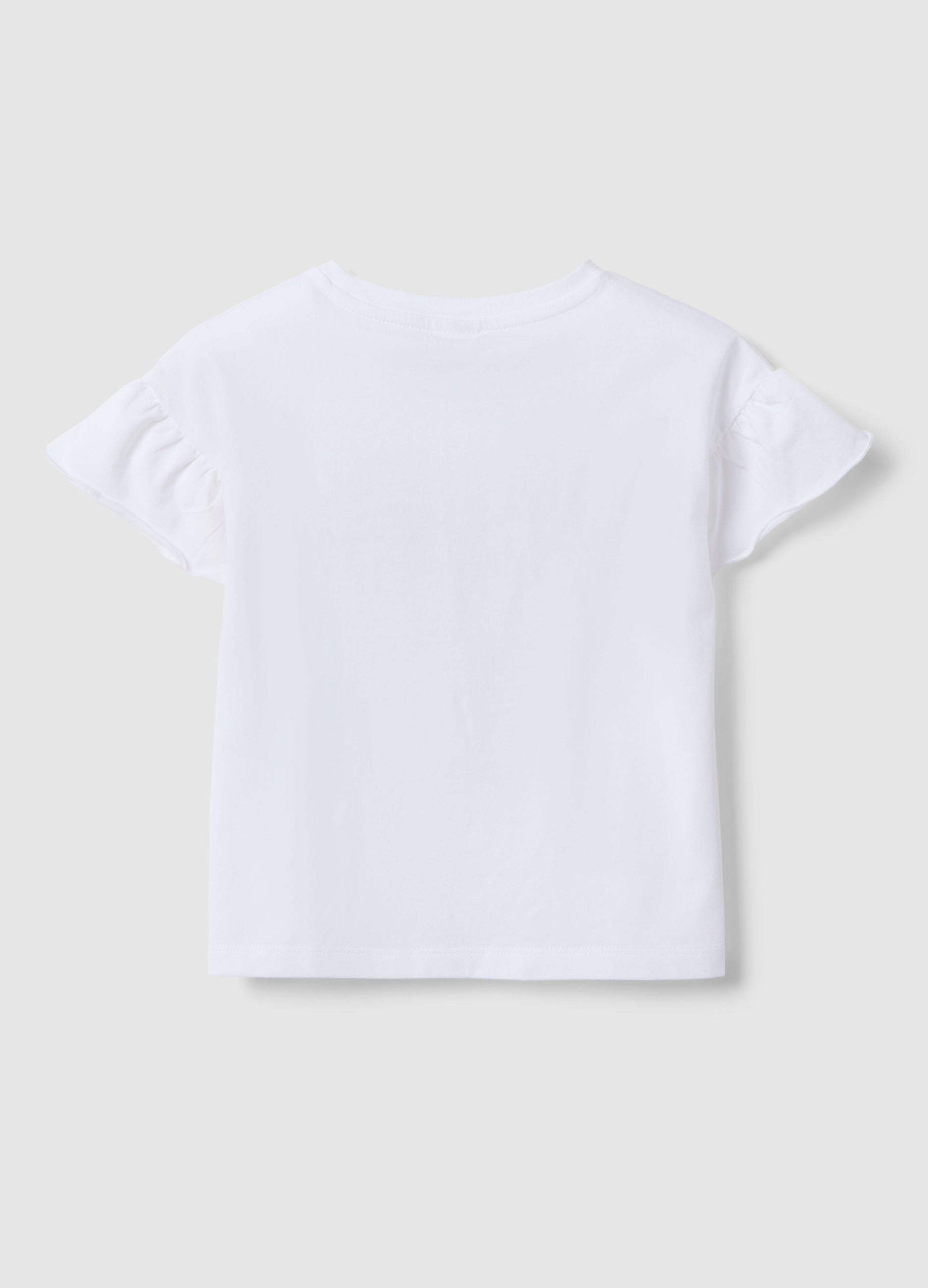 Ovs White Stretch Cotton T-Shirt With Minnie Print For Girls