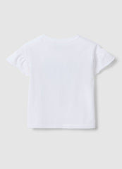 Ovs White Stretch Cotton T-Shirt With Minnie Print For Girls