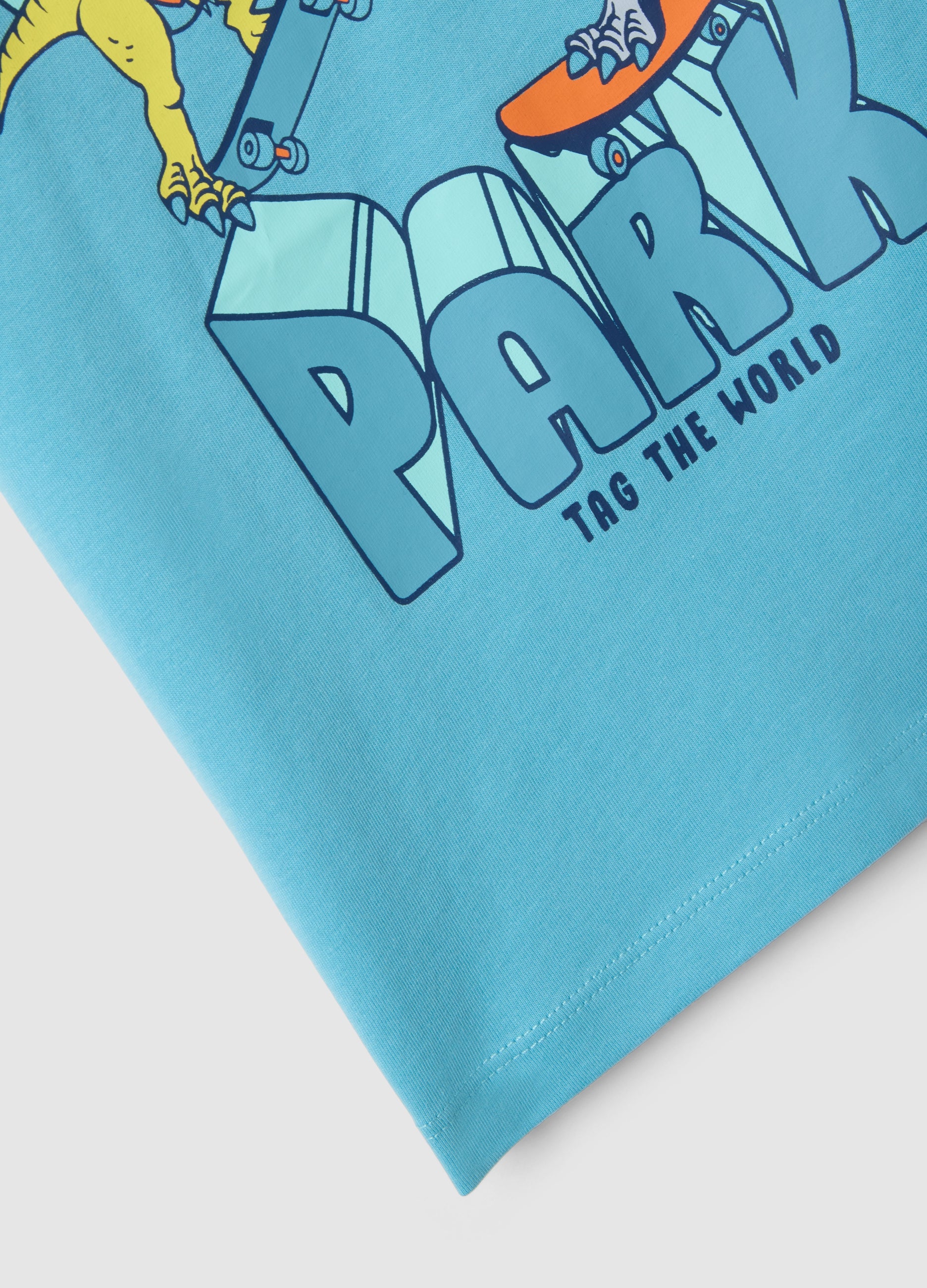 Ovs Boys' Pure Cotton Oversized Blue T-Shirt With Dinosaurs