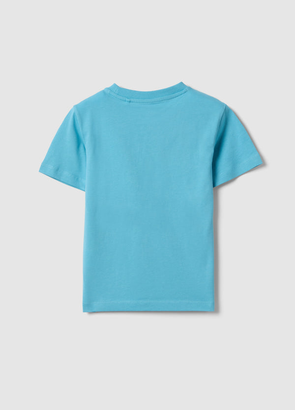 Ovs Boys' Pure Cotton Oversized Blue T-Shirt With Dinosaurs