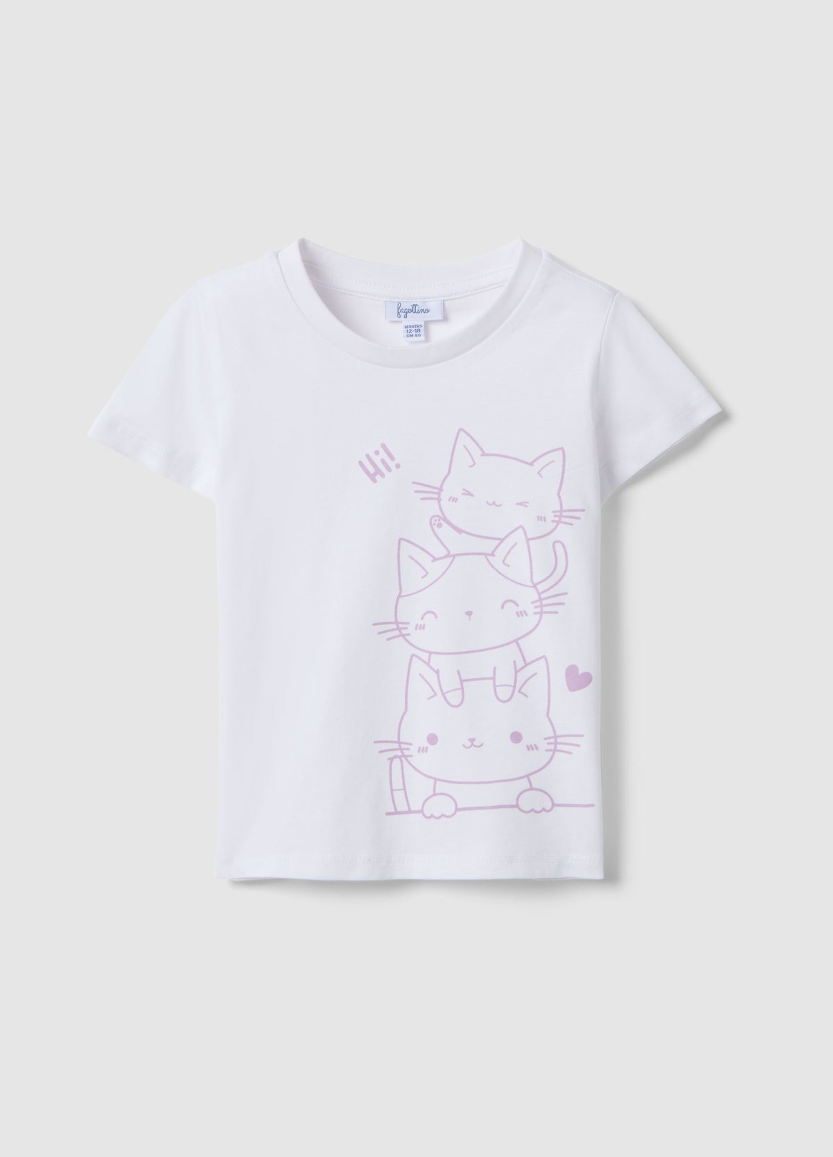 Ovs Girls' White Cotton T-Shirt With Cat Print, Regular Fit