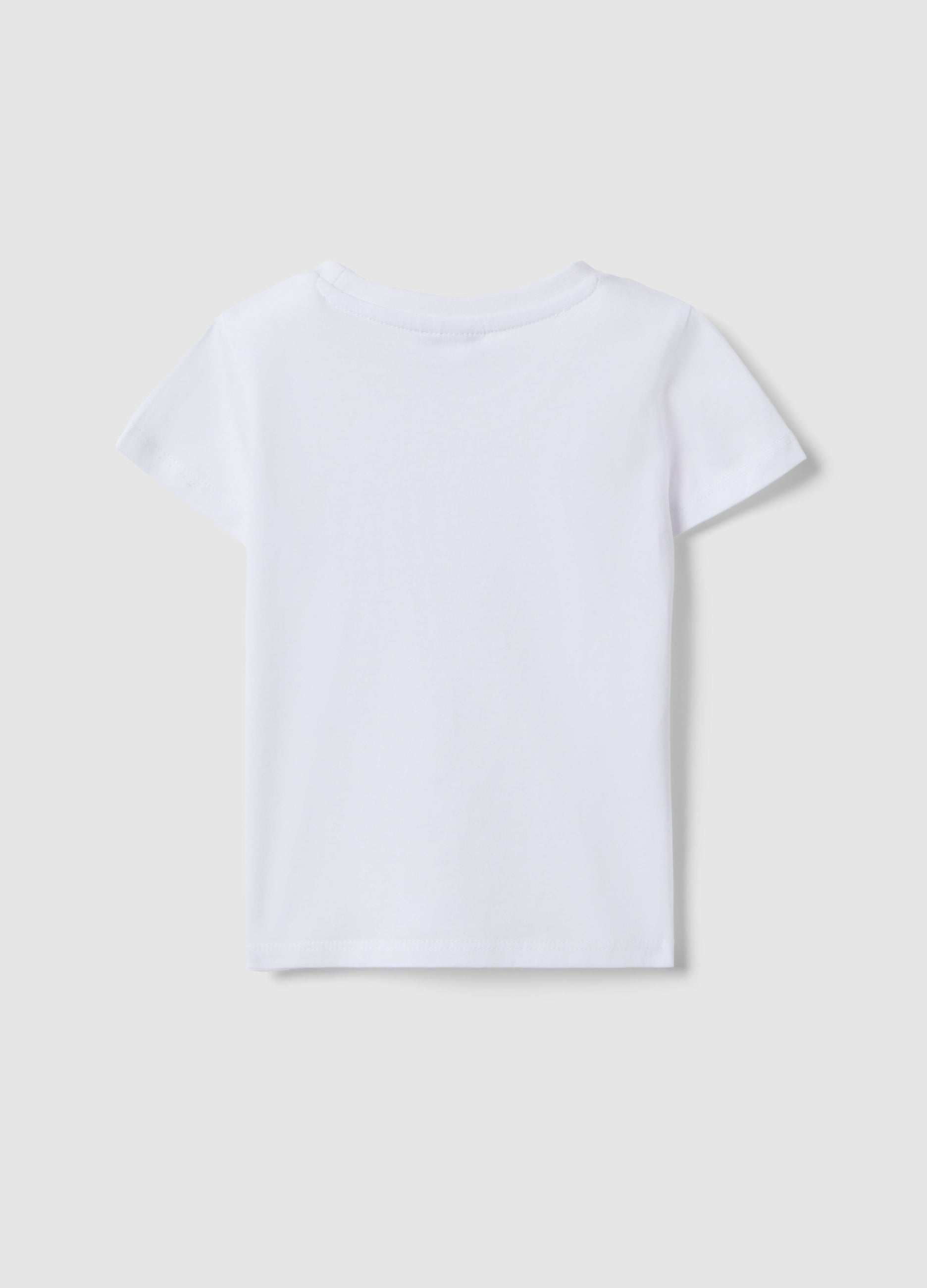 Ovs Girls' White Cotton T-Shirt With Cat Print, Regular Fit