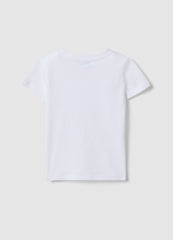 Ovs Girls' White Cotton T-Shirt With Cat Print, Regular Fit