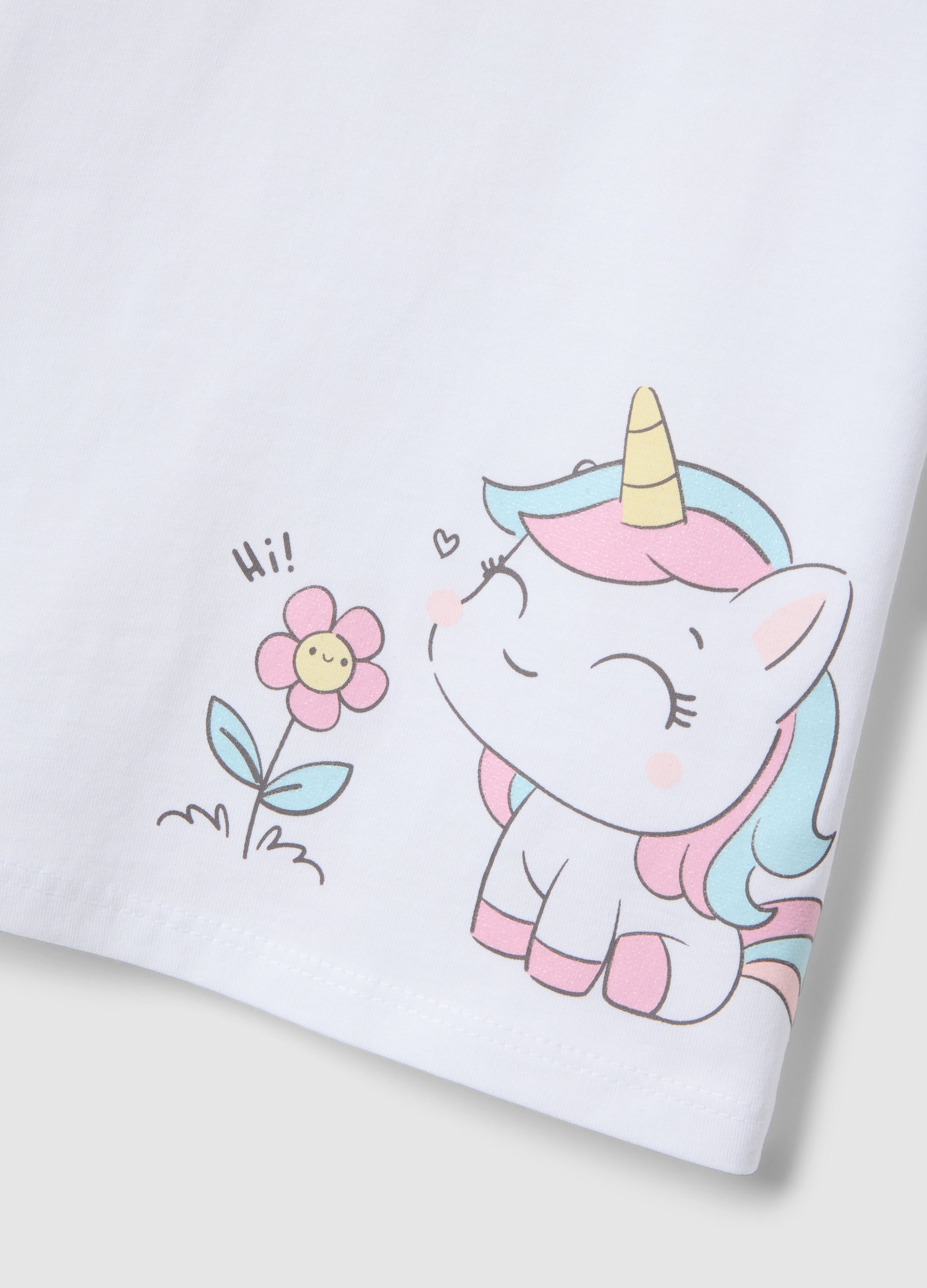 Ovs White Pure Cotton T-Shirt For Girls Regular Fit With Unicorn