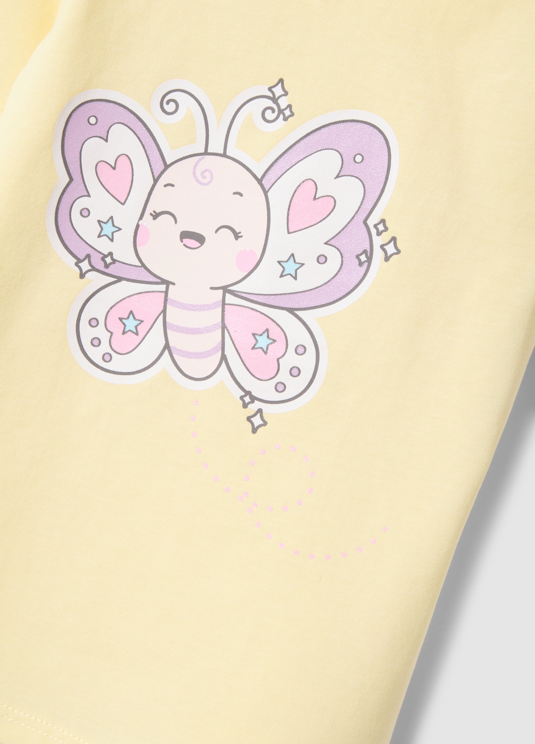 Ovs Girls' Regular Fit Yellow Cotton T-Shirt With Butterfly