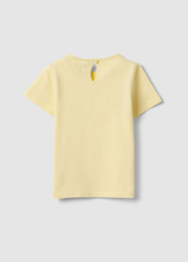 Ovs Girls' Regular Fit Yellow Cotton T-Shirt With Butterfly