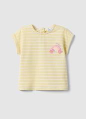 Ovs Girls' Multicolour Striped Pure Cotton T-Shirt With Hearts