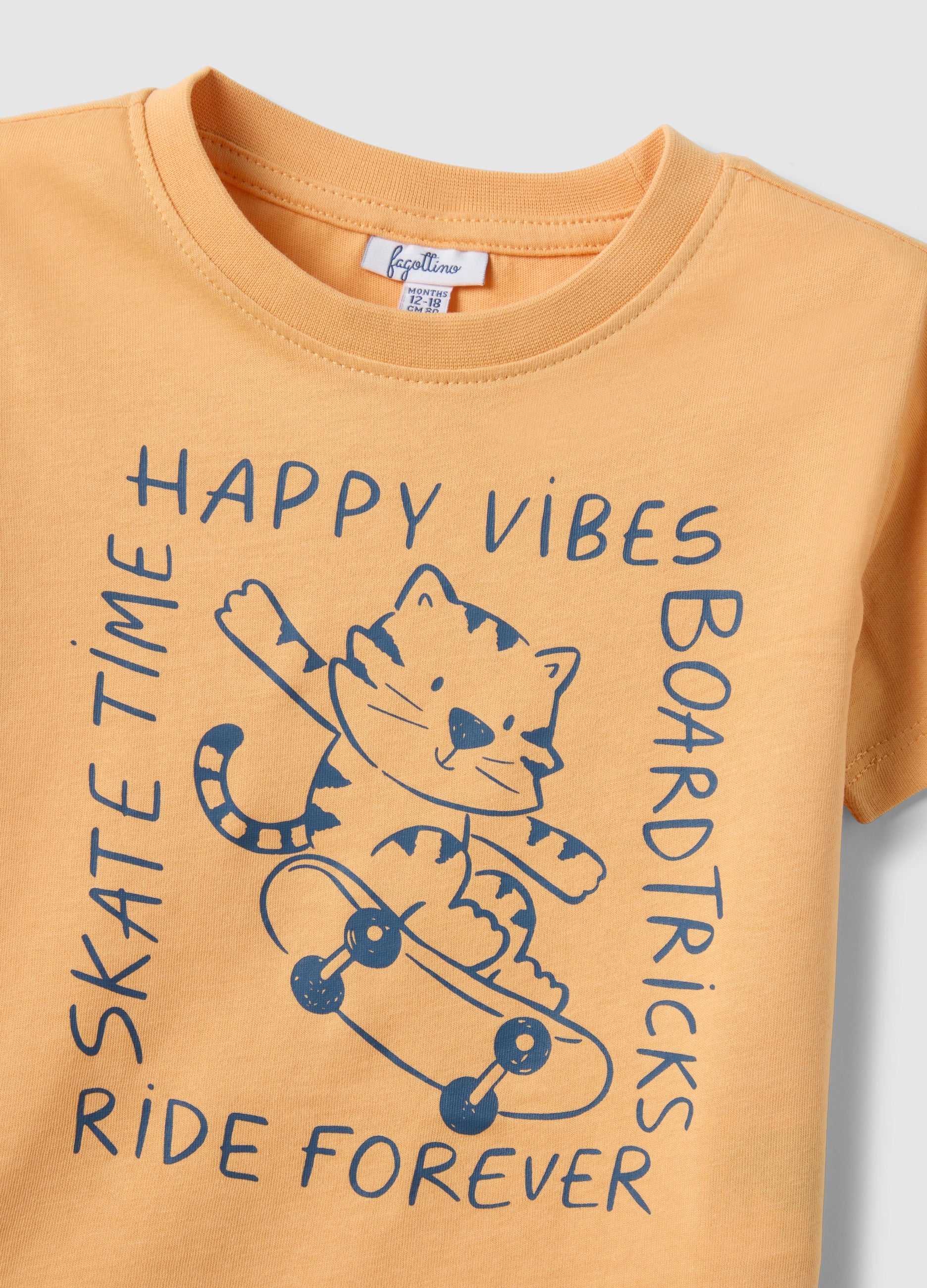 Ovs Regular Fit Orange Pure Cotton T-Shirt For Children With Print