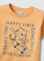 Ovs Regular Fit Orange Pure Cotton T-Shirt For Children With Print