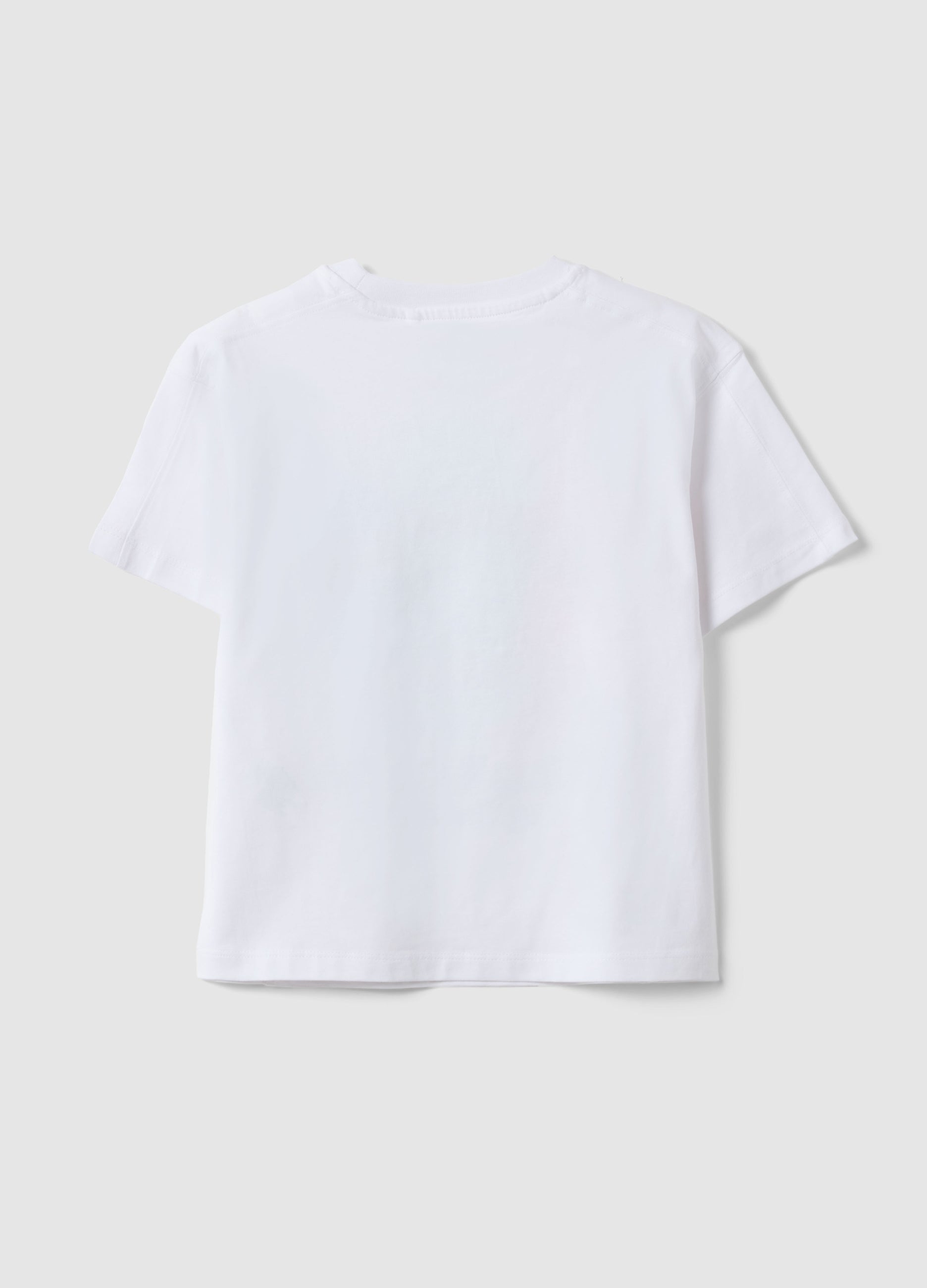OVS Boys' Regular Fit Pure White Cotton T-Shirt With Skateboard Design