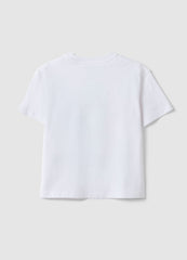 OVS Boys' Regular Fit Pure White Cotton T-Shirt With Skateboard Design