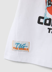OVS Boys' Regular Fit Pure White Cotton T-Shirt With Skateboard Design