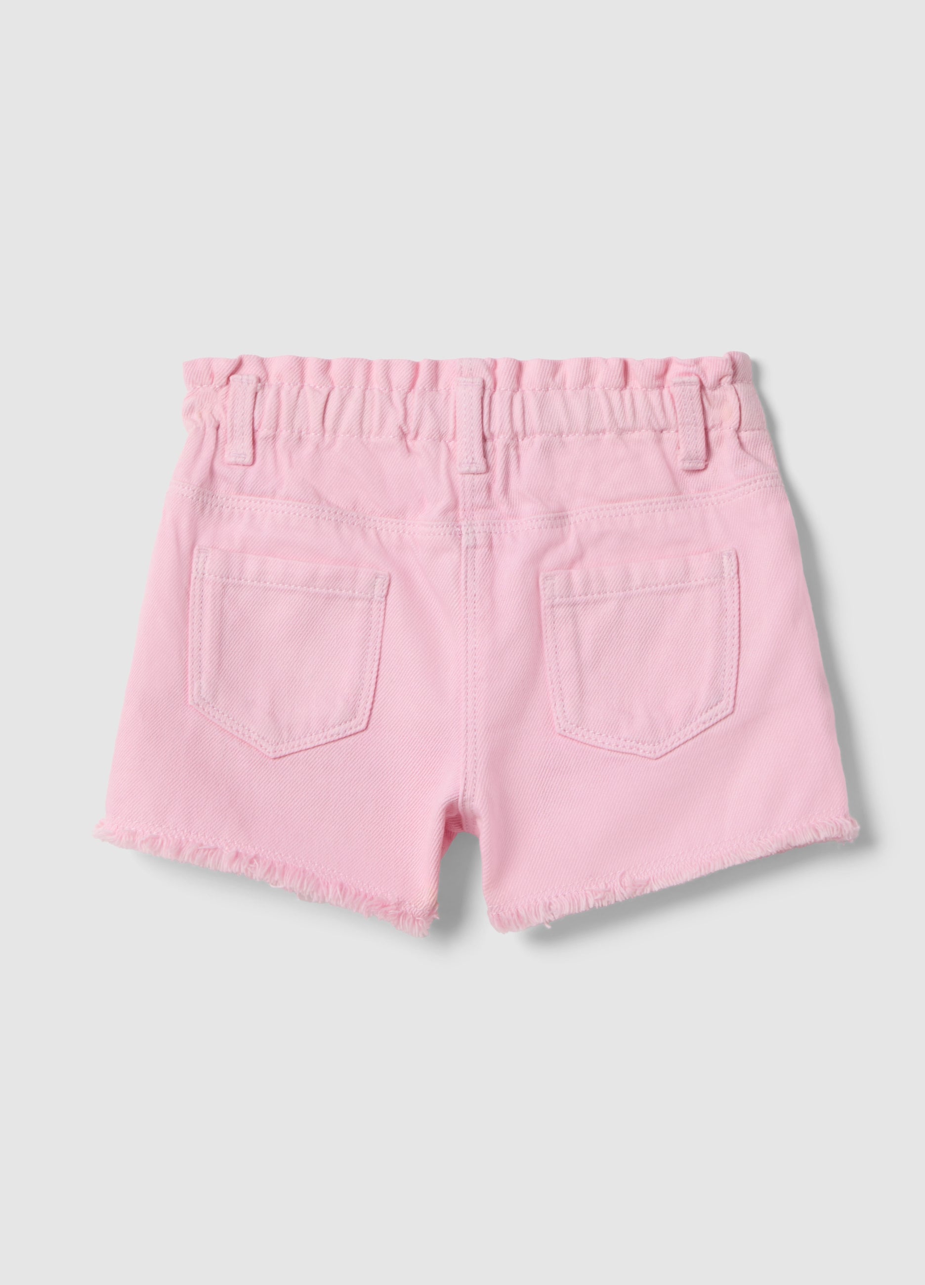 Ovs Girl'S Pink Pure Cotton Shorts, Regular Fit With Fringes