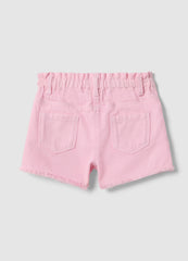 Ovs Girl'S Pink Pure Cotton Shorts, Regular Fit With Fringes