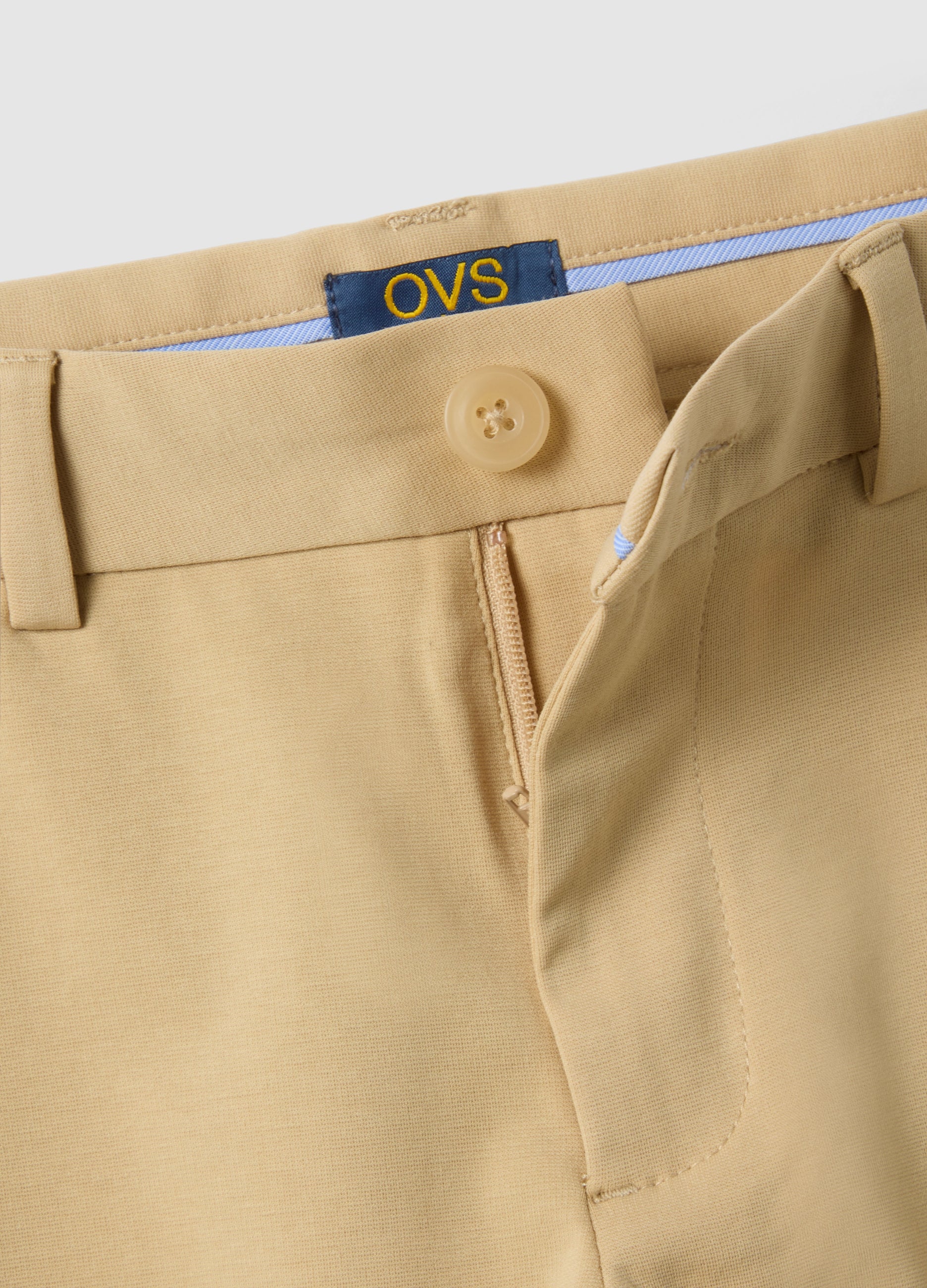 Ovs Children'S Beige Stretch Cotton Chino Trousers Regular Fit