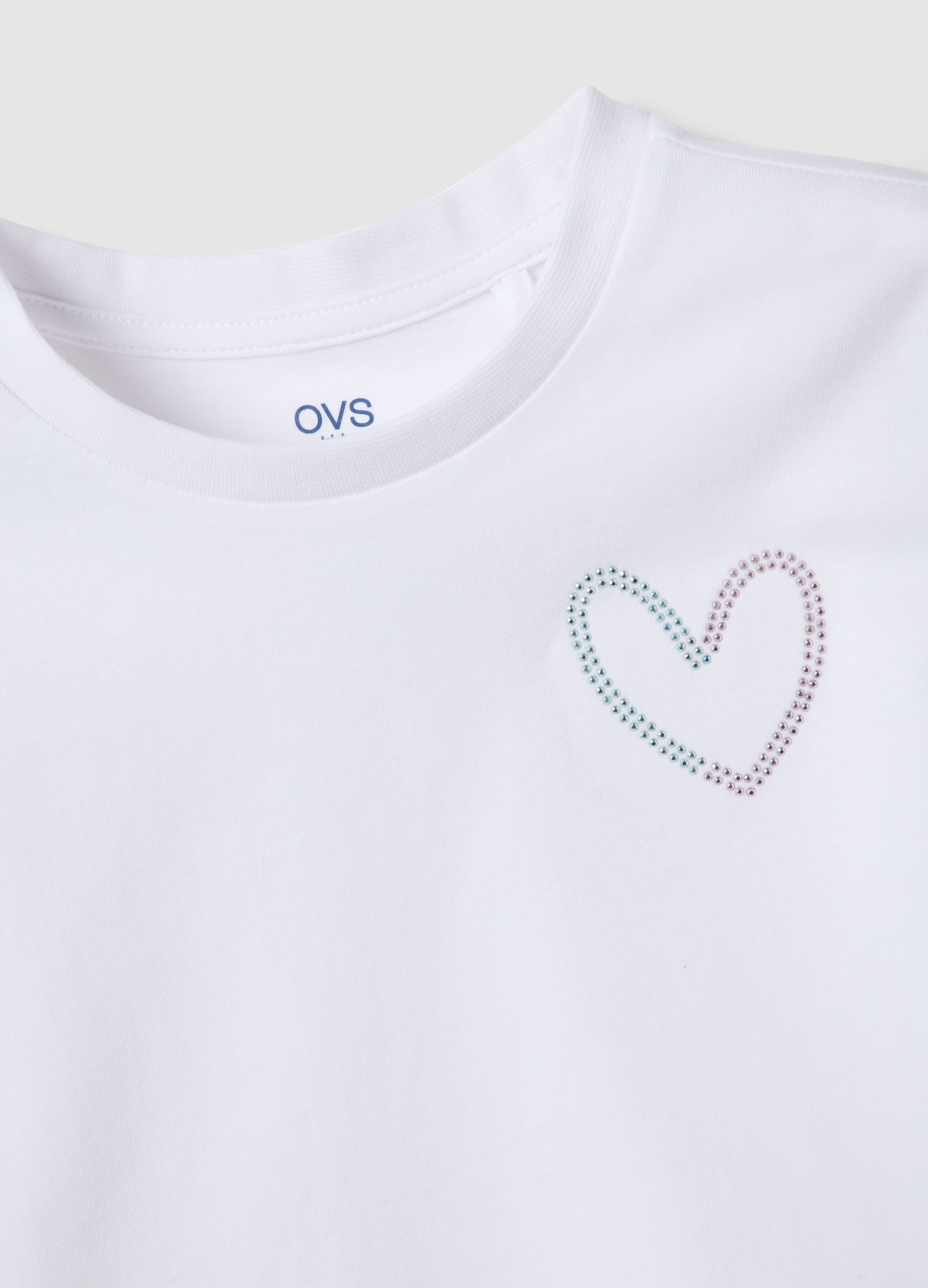 Ovs Girls' White Pure Cotton Boxy Fit T-Shirt With Heart