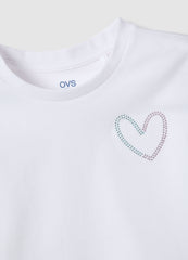 Ovs Girls' White Pure Cotton Boxy Fit T-Shirt With Heart