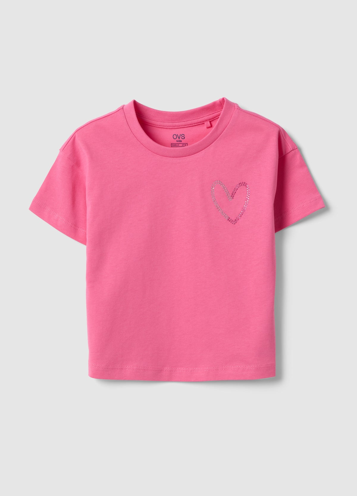 Ovs Girls' Pink Pure Cotton Boxy Fit T-Shirt With Heart