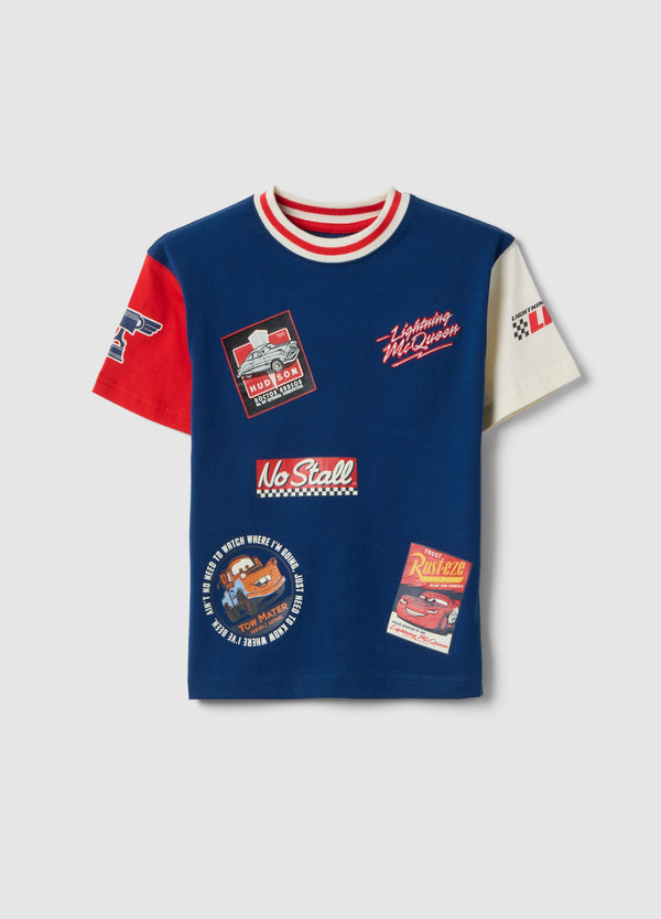 OVS Boys Blue Pure Cotton T-Shirt With Cars Print, Oversized Fit