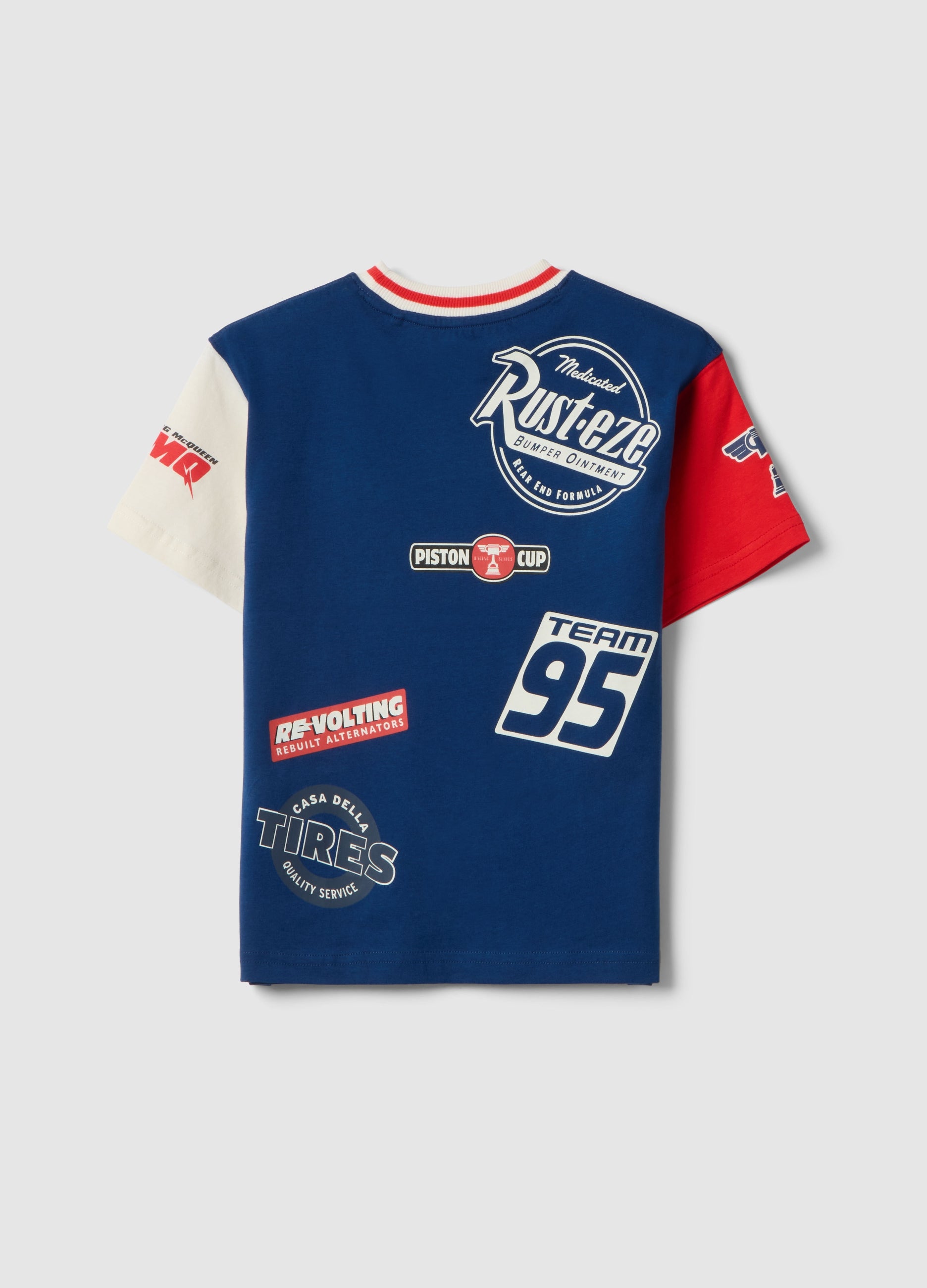 OVS Boys Blue Pure Cotton T-Shirt With Cars Print, Oversized Fit