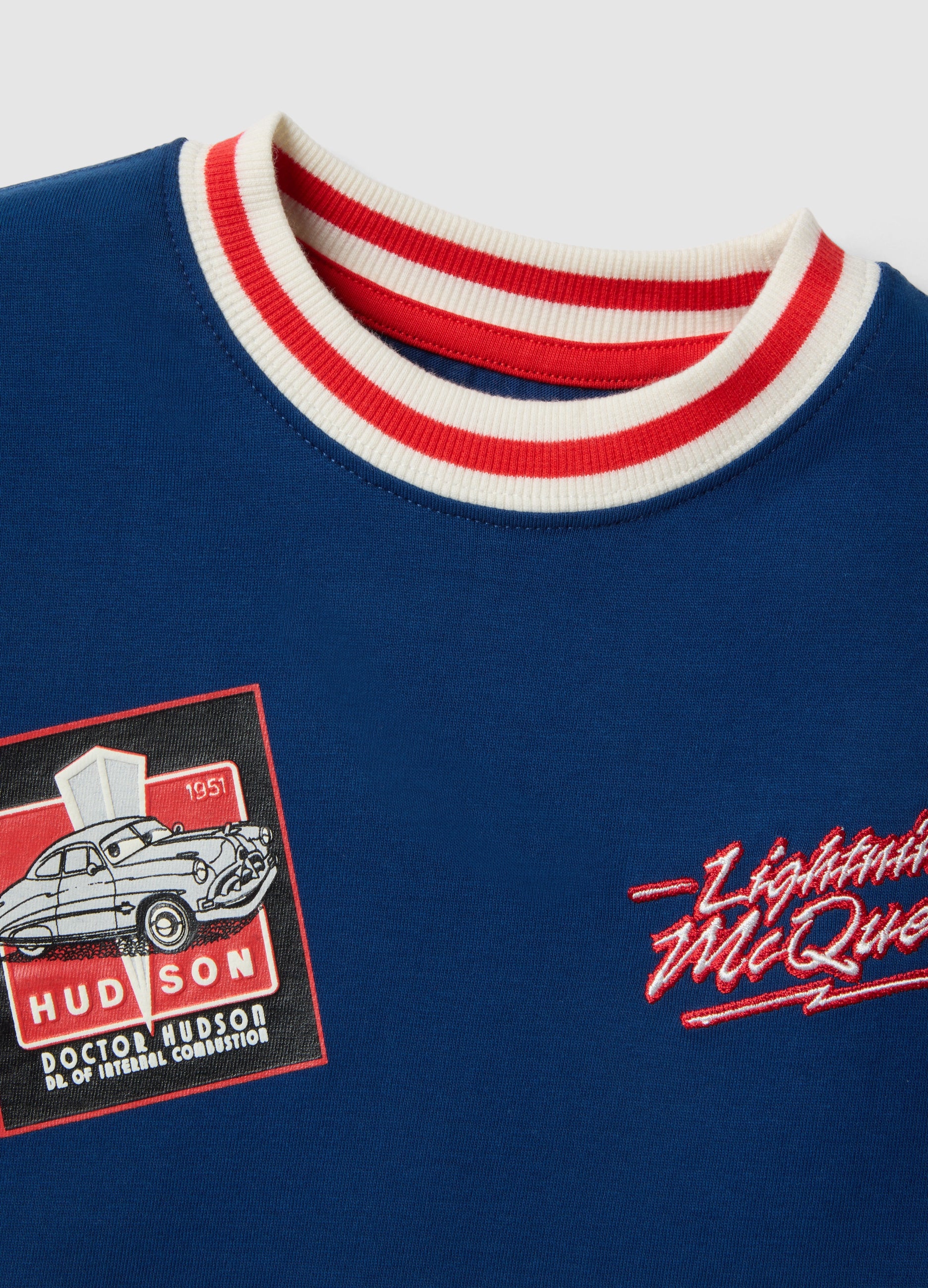OVS Boys Blue Pure Cotton T-Shirt With Cars Print, Oversized Fit