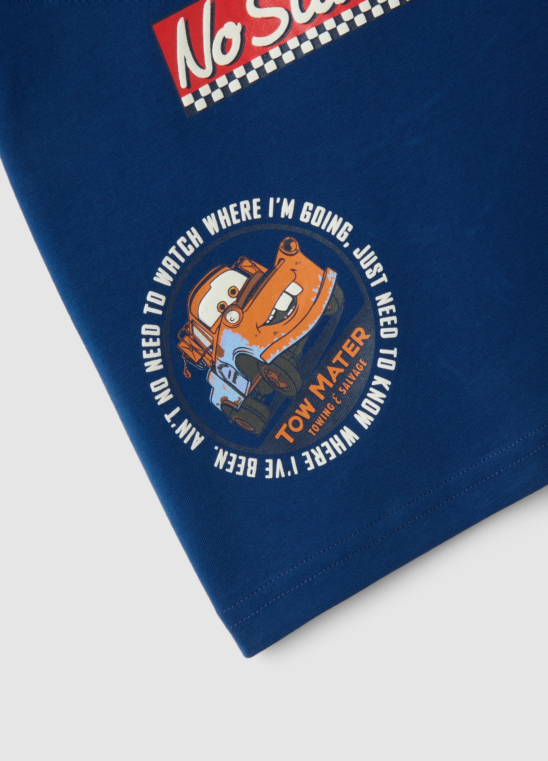 OVS Boys Blue Pure Cotton T-Shirt With Cars Print, Oversized Fit