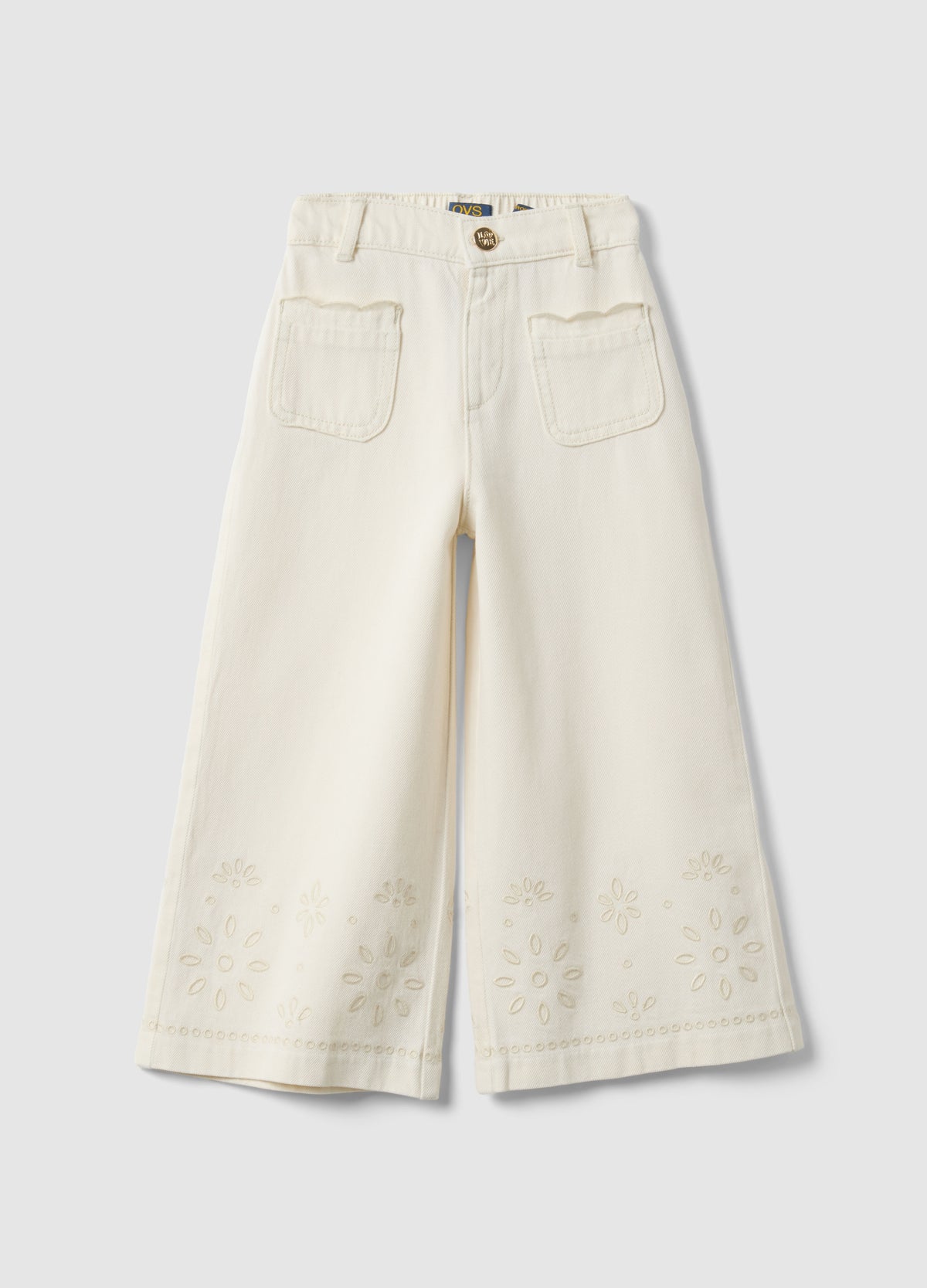 Ovs Girls' White Cotton Culotte Trousers With Embroidery