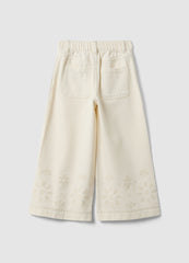 Ovs Girls' White Cotton Culotte Trousers With Embroidery