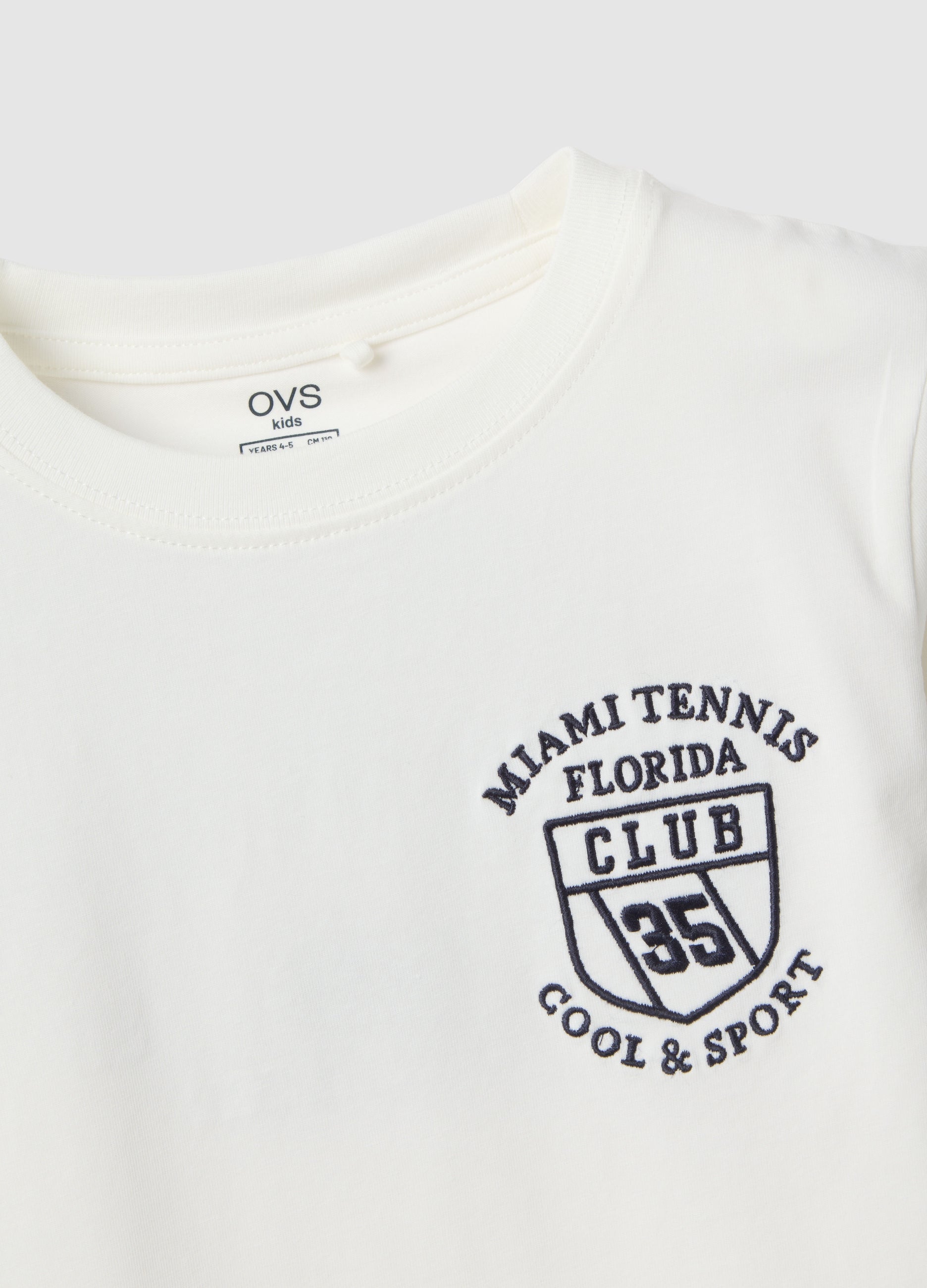 Ovs White Stretchy Cotton Oversized Fit Kids' T-Shirt With Logo