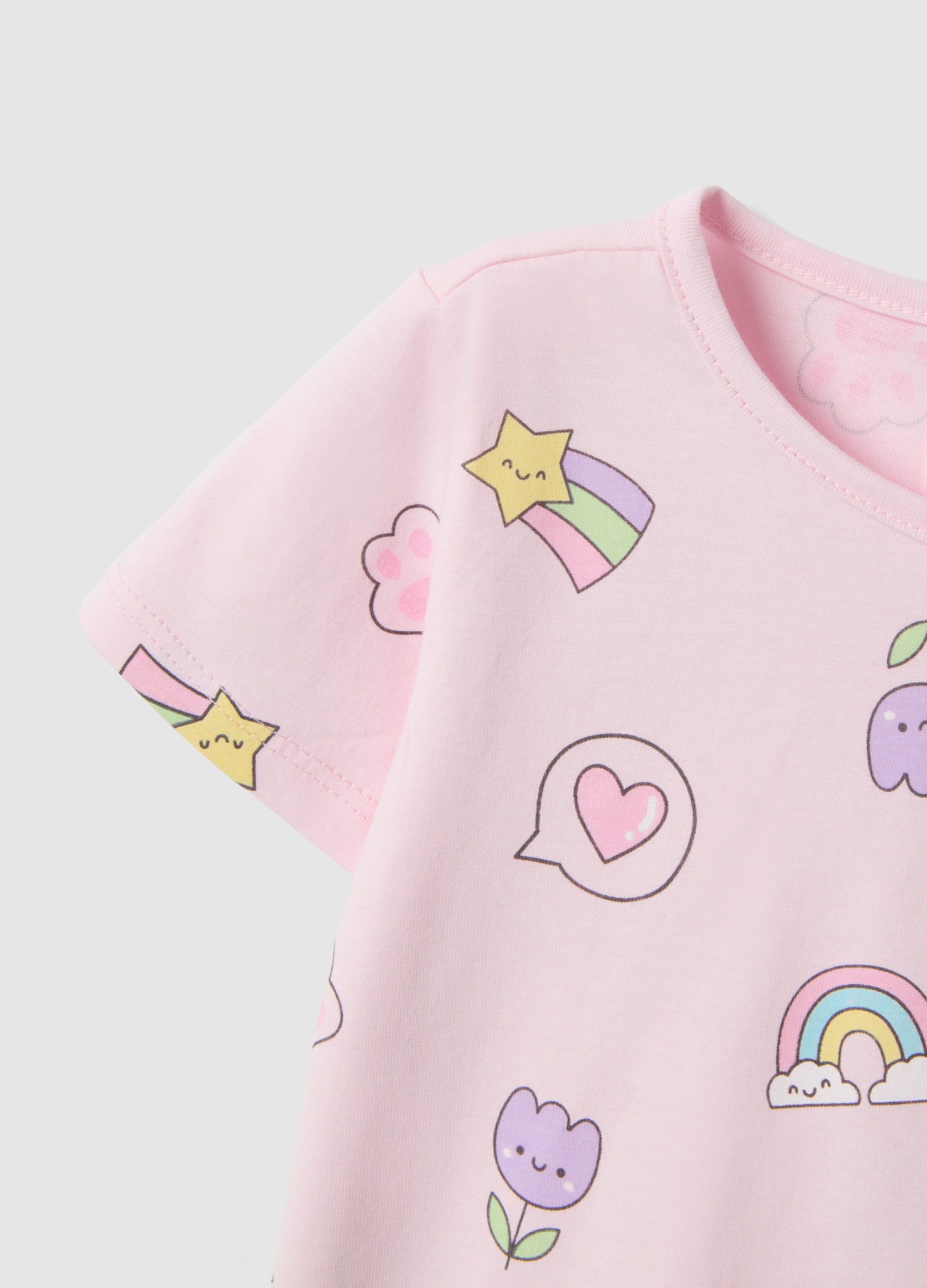 Ovs Girls' Regular Fit Pink Pure Cotton T-Shirt With Designs