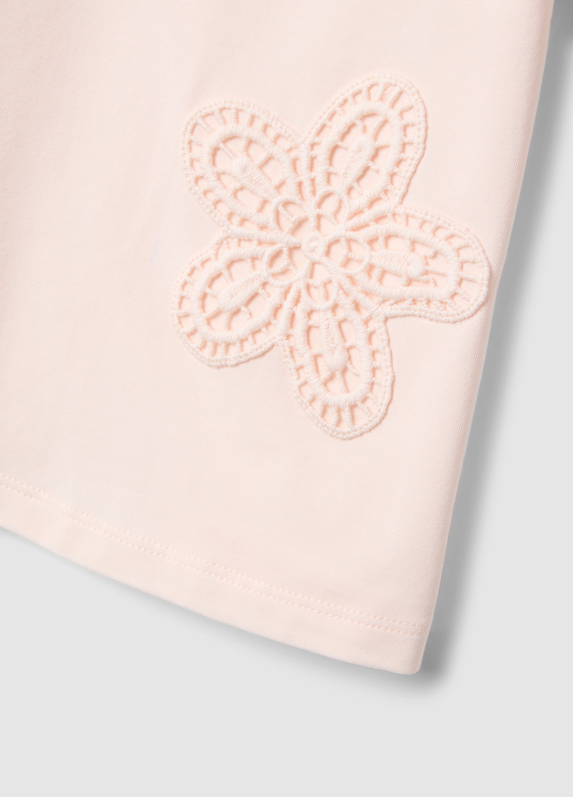 OVS Girls' Pink Stretch Cotton T-Shirt With Floral Embroidery