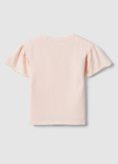 OVS Girls' Pink Stretch Cotton T-Shirt With Floral Embroidery