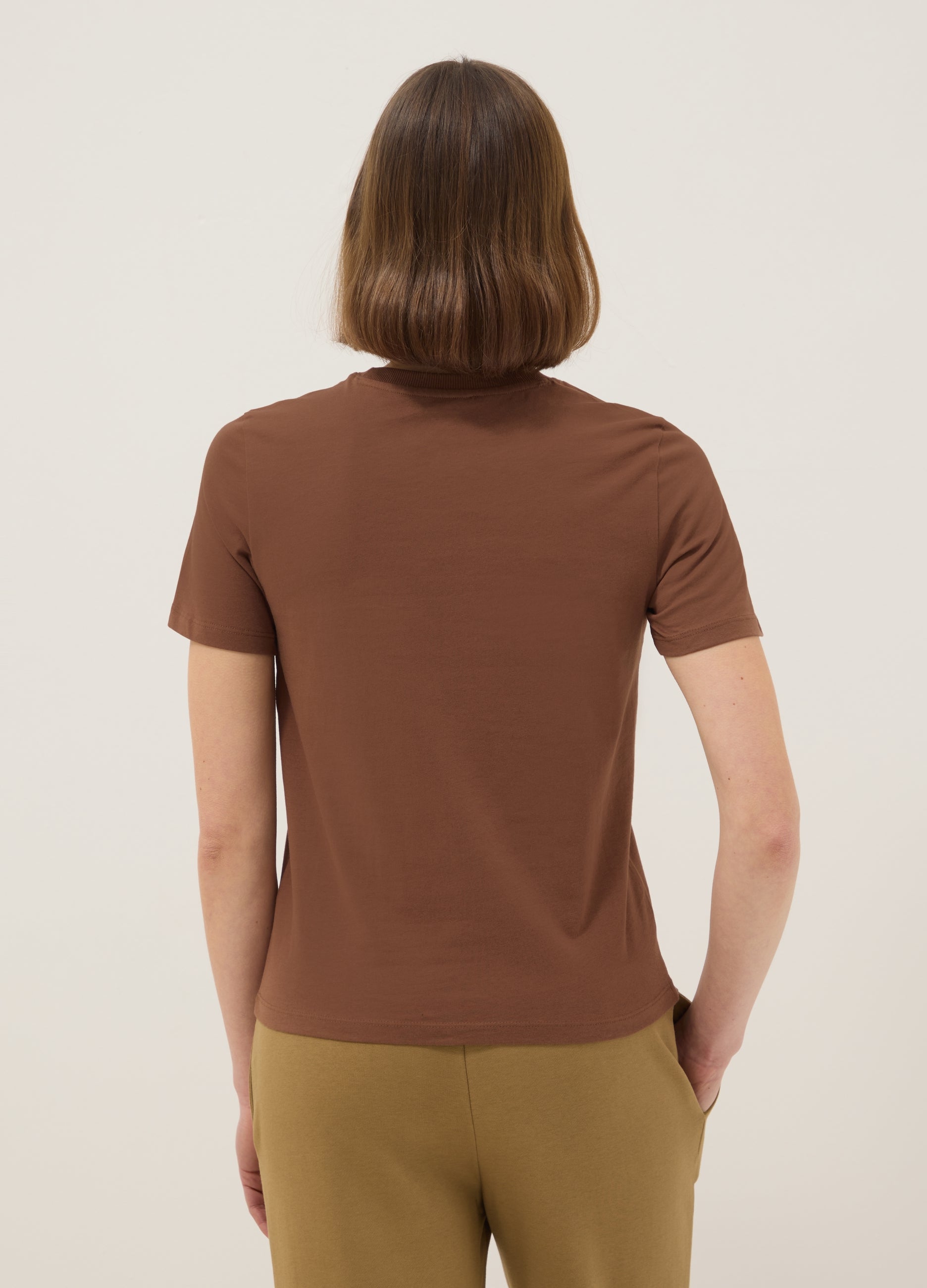 OVS Brown Pure Cotton Crew Neck T-Shirt Regular Fit